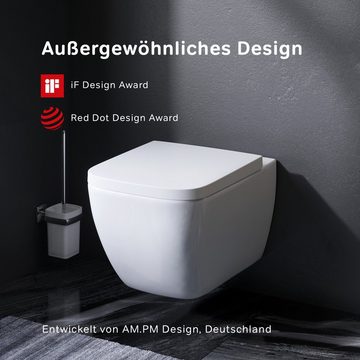 AM.PM Tiefspül-WC Spülrandloses Hänge WC Gem Keramik, Hygienisch,Tiefspüler, wandhängend, Abgang waagerecht, Wand WC Komplett Set, inkl. abnehmbarer WC Sitz mit Absenkautomatik