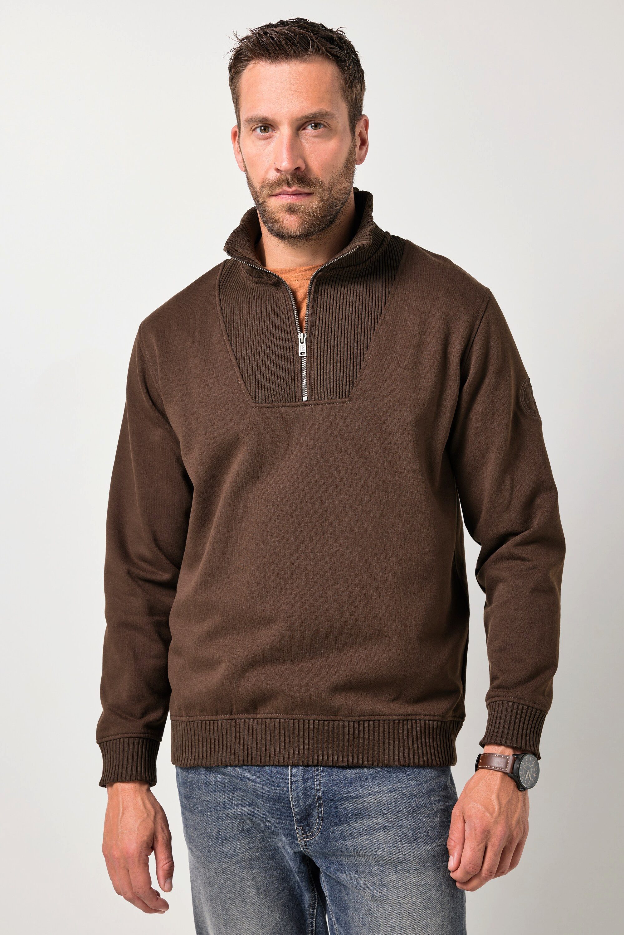 Sweatshirt Troyer Sweat Zippkragen Kängurutasche