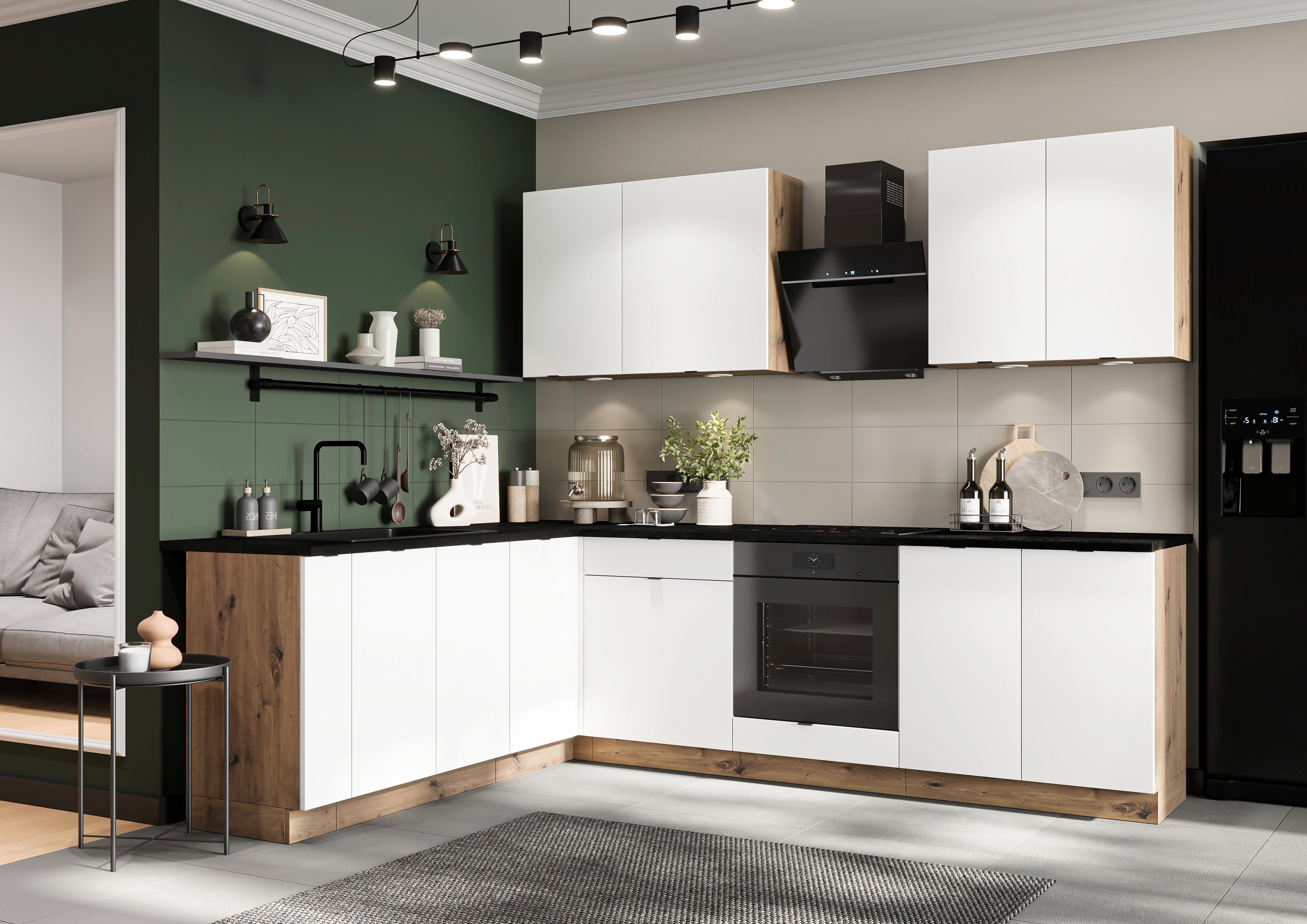 Möbel für Dich Winkelküche moderne Eckküche in L-Form Gianna 260x200 cm, weiß, 9-teilig