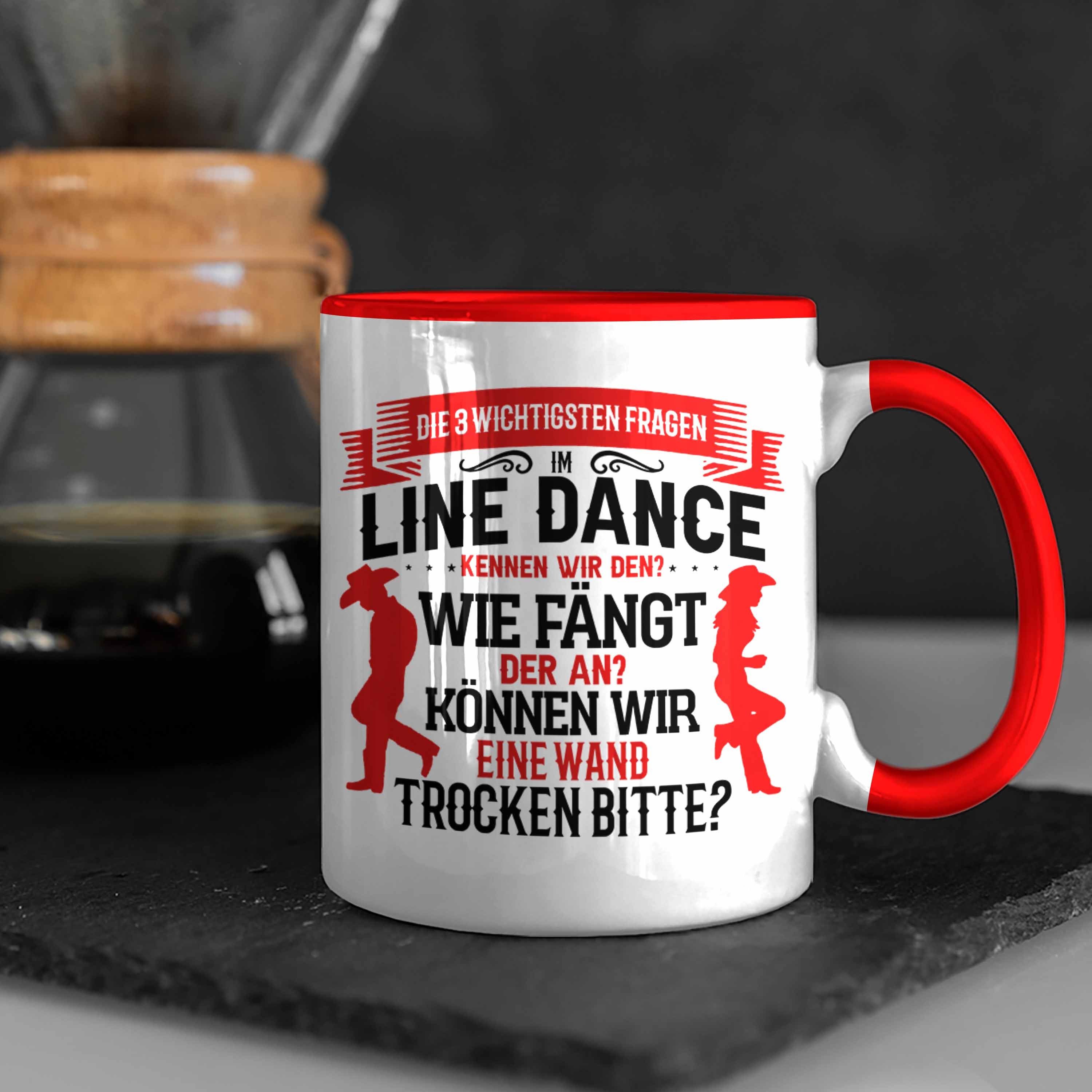 Trendation Tasse Line Dance Tasse Rot Kafffeetasse Spruch Linedance Sprüche Geschenk
