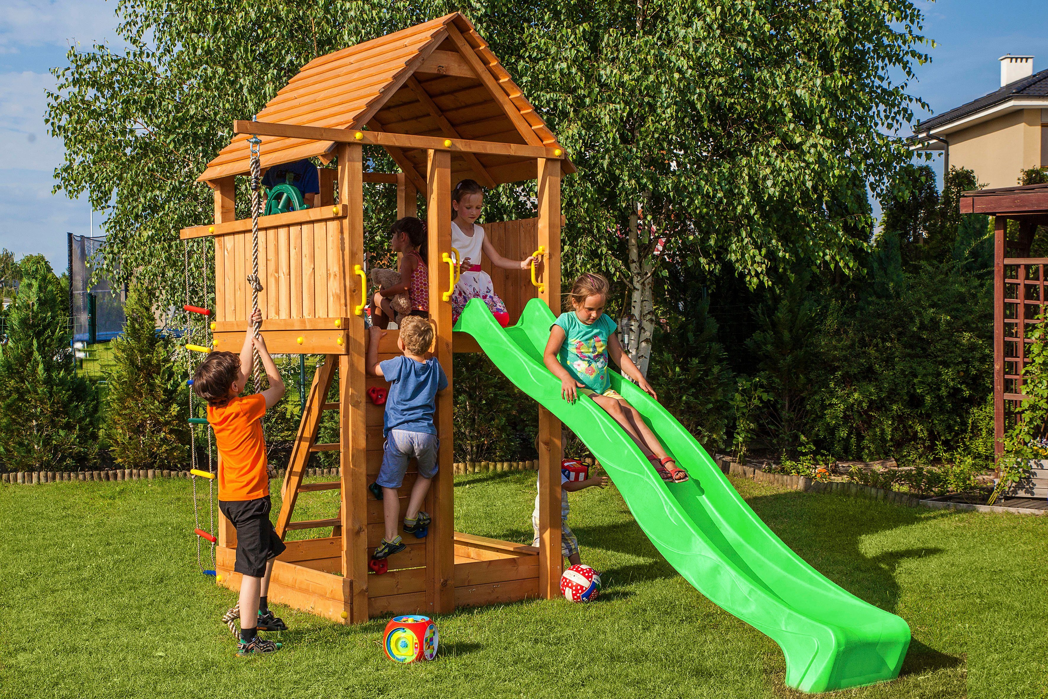 FUNGOO Spielturm FORTRESS, mit Schaukel & Rutsche, FSC® - schützt Wald