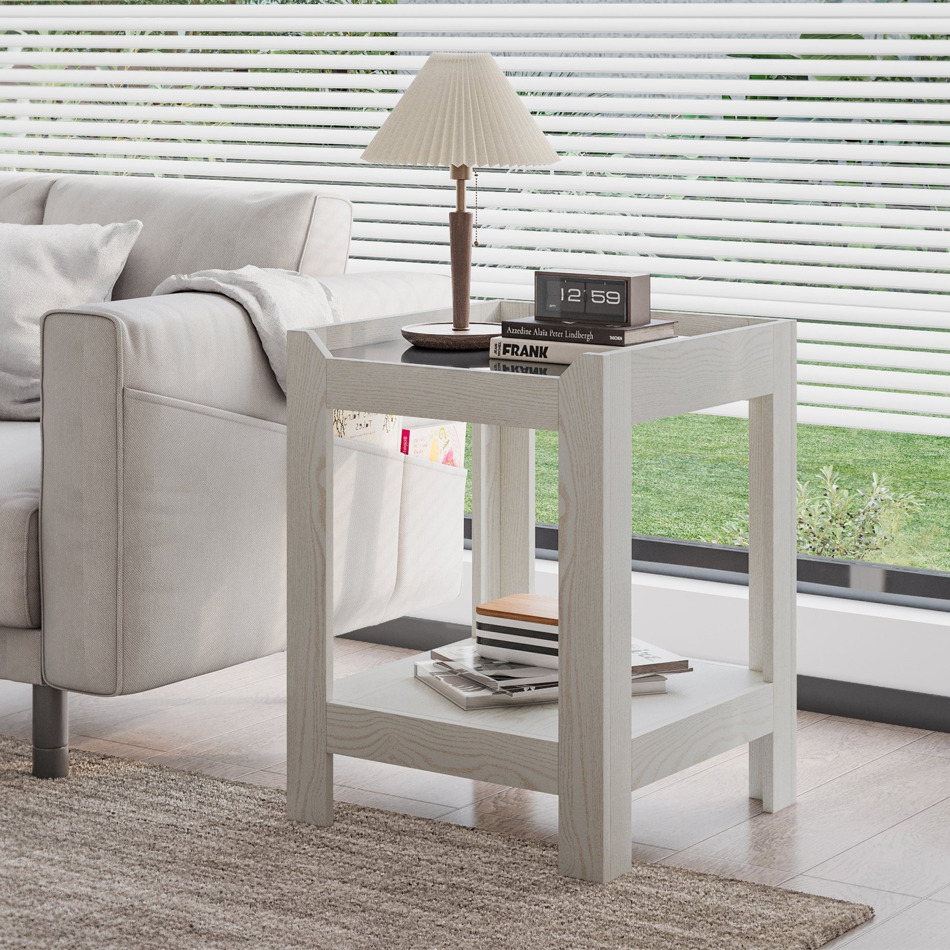 cm, 45 Sofatisch, gehärtetes Mondeer 60 mit Glas, Creme x 45 x Beistelltisch