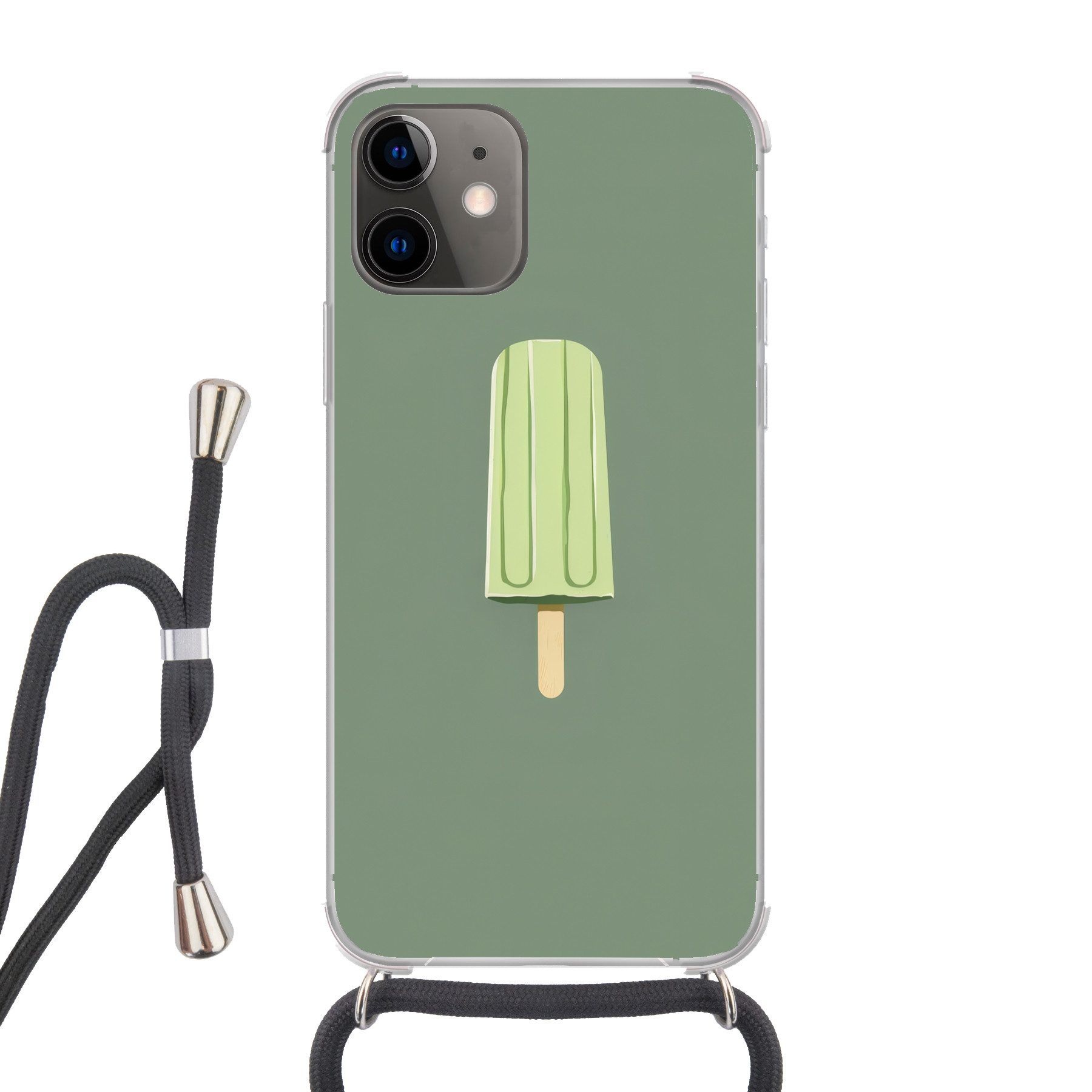 MuchoWow Handyhülle für Apple iPhone 11 Grün - Wassereis - Stock - Illustration, Tragbare Handyhüllen mit Kette zum umhängen, Handykette Handyband