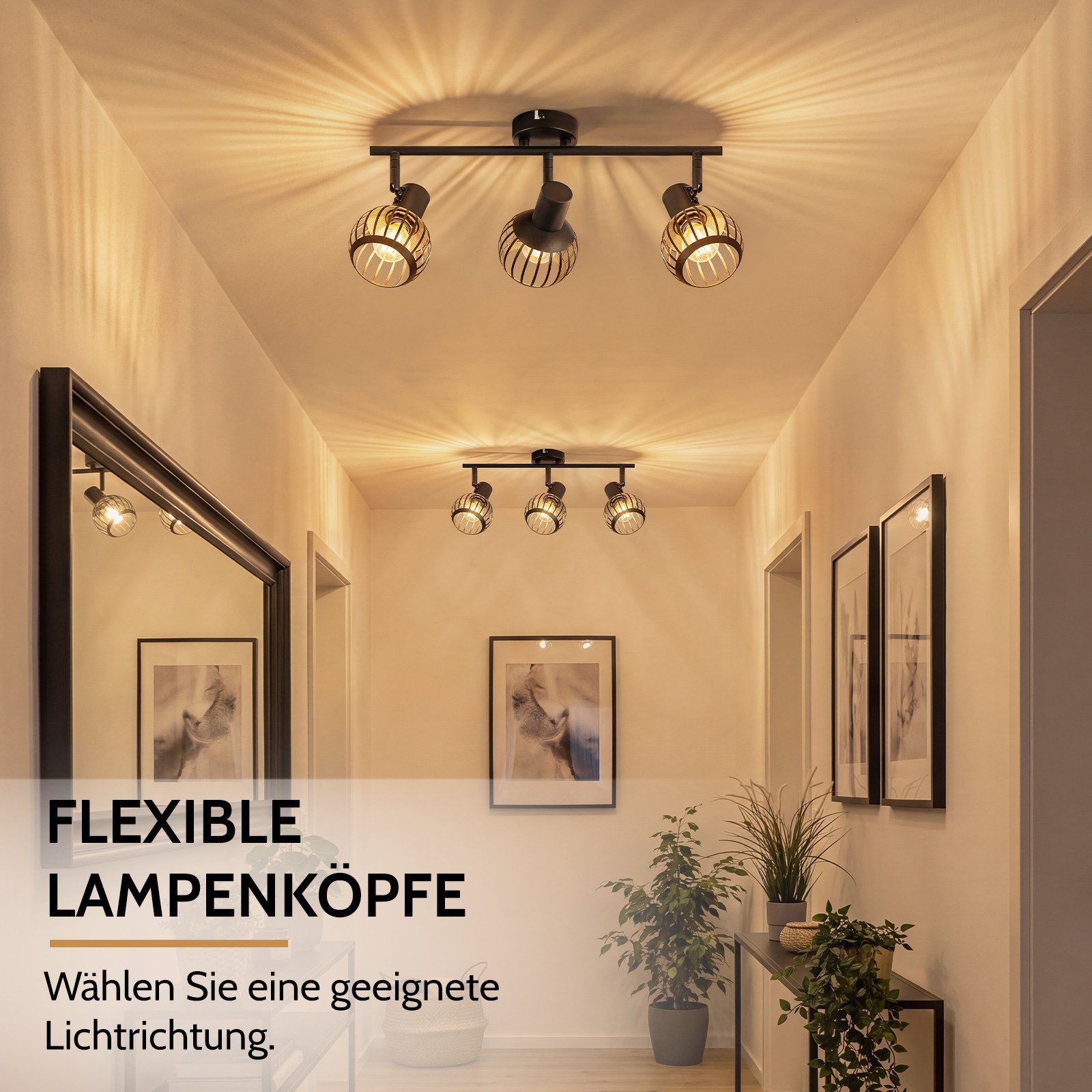 Nettlife Deckenstrahler 1/2/3flammig Schwarz Retro E14 Wandlampe Industrie Deckenspot, ohne Leuchtmittel, Käfiglampe aus Metall Wandspot für Schlafzimmer Flur – Bild 4 von 5
