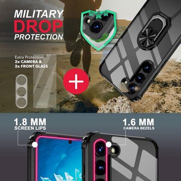 Nalia Smartphone-Hülle Samsung Galaxy S23, Klare Hybrid Ring Hülle / 2x Display- & Kameraschutz / Standfunktion