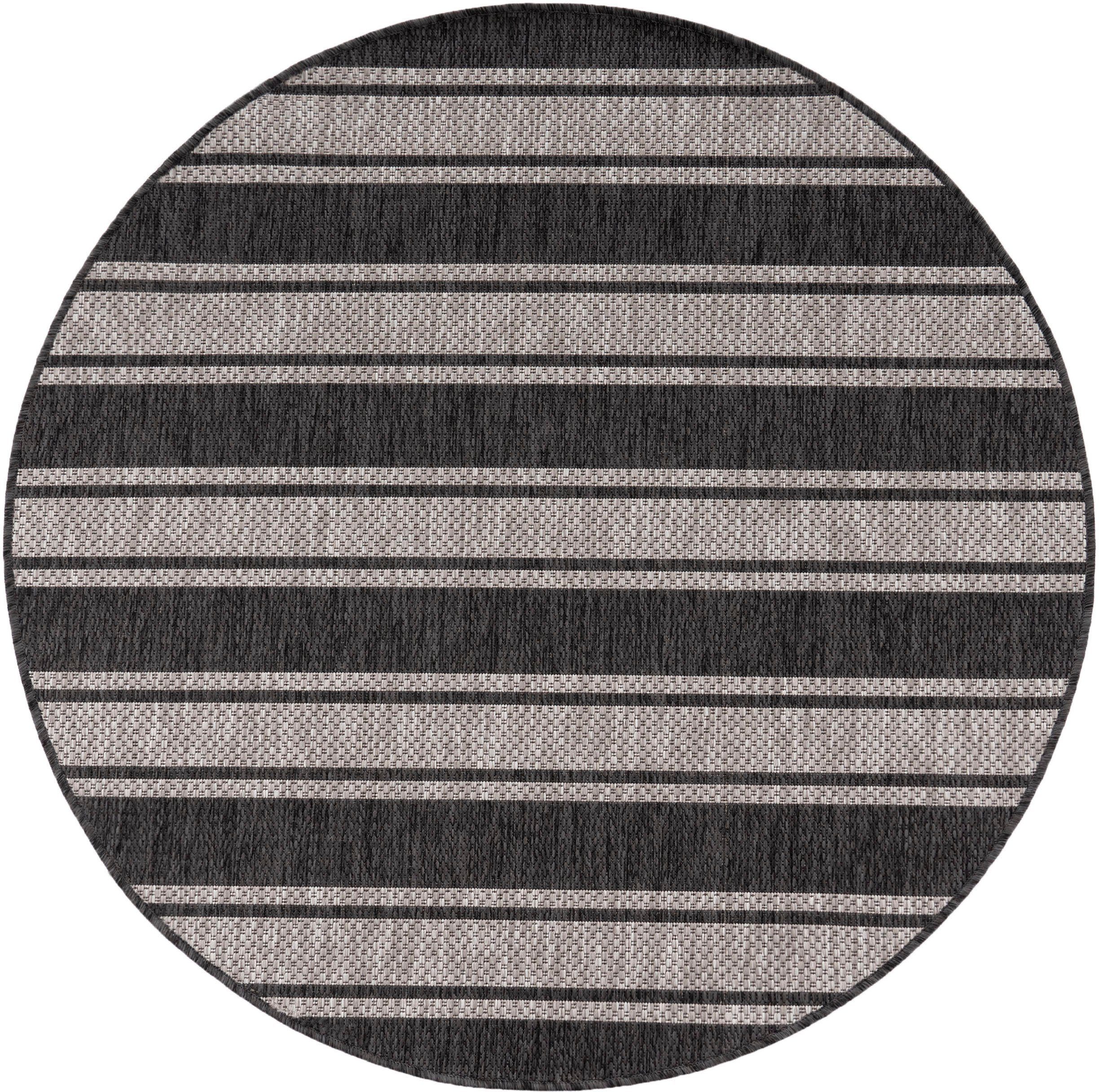 Teppich Roma 273, Paco Home, rund, Höhe: 4 mm, Flachgewebe, gestreift, In- und Outdoor geeignet grau | Kurzflor-Teppiche