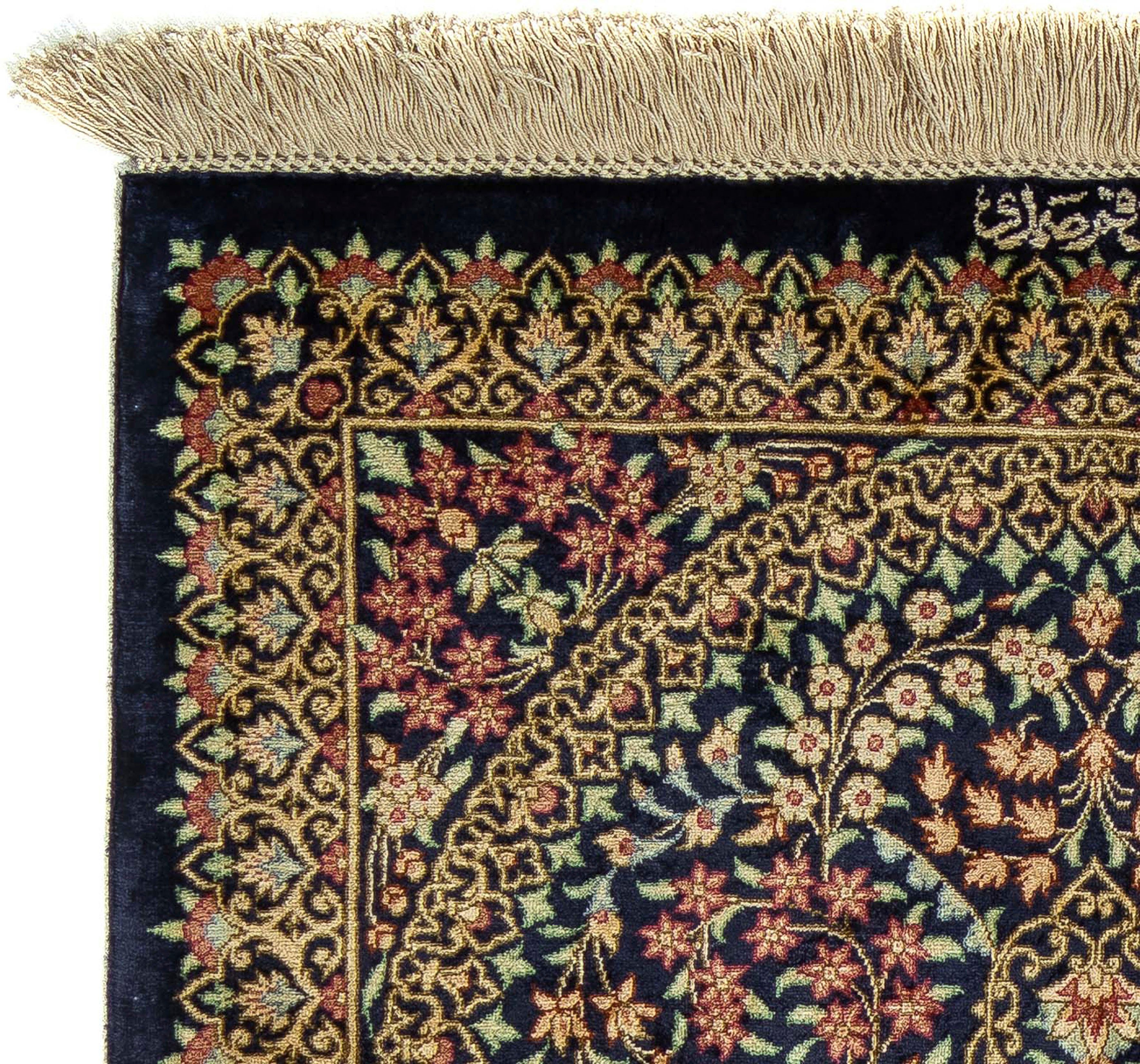 Orientteppich Perser - Ghom - Handgeknüpft, Einzelstück 10 cm x rechteckig, mm, mit morgenland, Zertifikat Wohnzimmer, 91 - 61 dunkelblau, Höhe