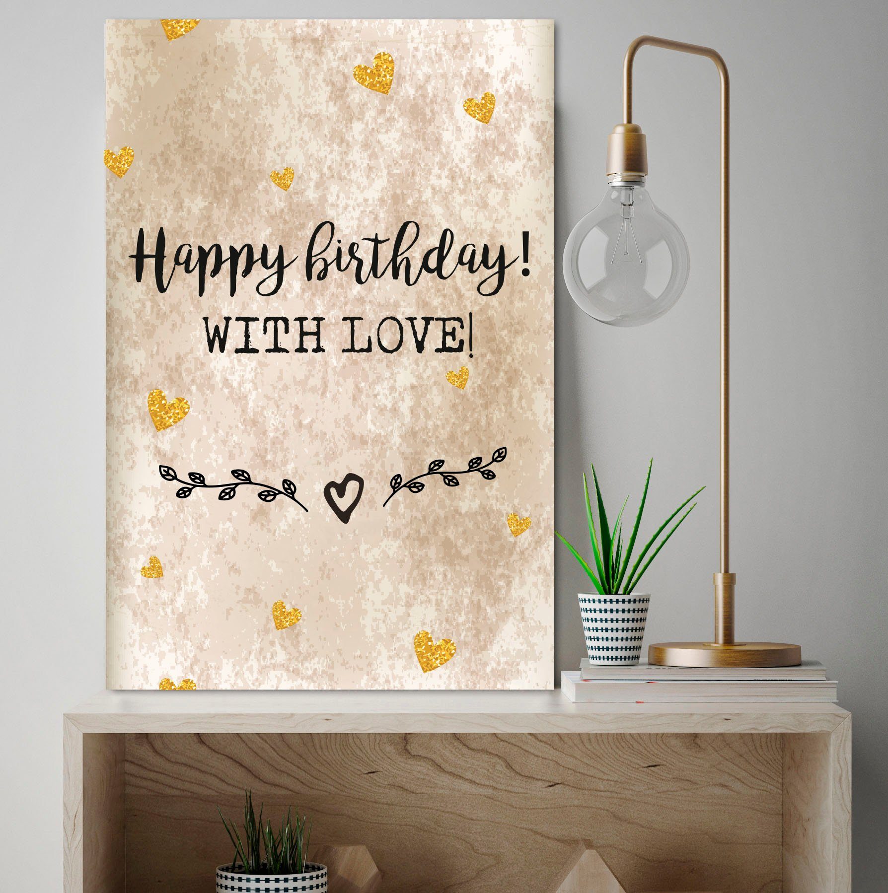 queence Metallbild Birthday with Love, Herzen, Schriftzug, Schriftzüge (1 St), Stahlschilder
