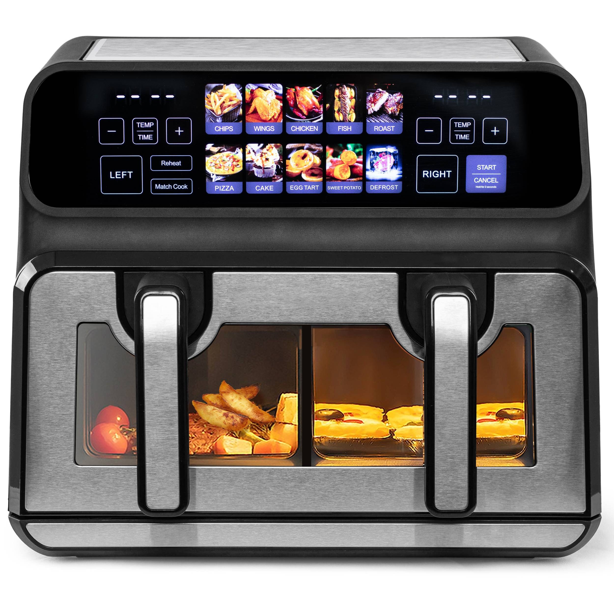 PHILODECO Heißluftfritteuse 9L Doppelkammer‑Heißluftfritteuse, 2200W, 10 Programme, 2200 W, Doppelkorb Unabhängige Temperatur‑ und Zeitsteuerung Sichtfenster