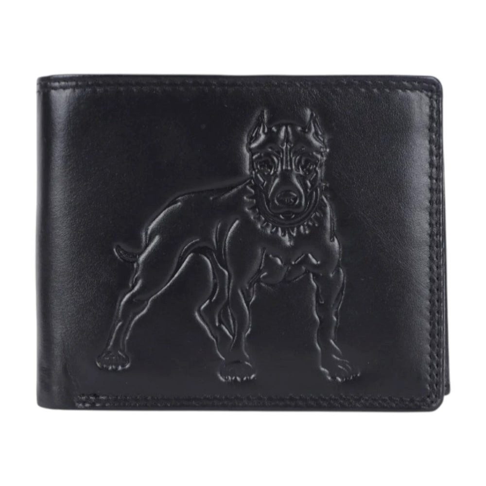 HMT Geldbörse Leder Geldbörse mit Doppelnaht & RFID Pitbull Design 12 x 9,5 cm Querf