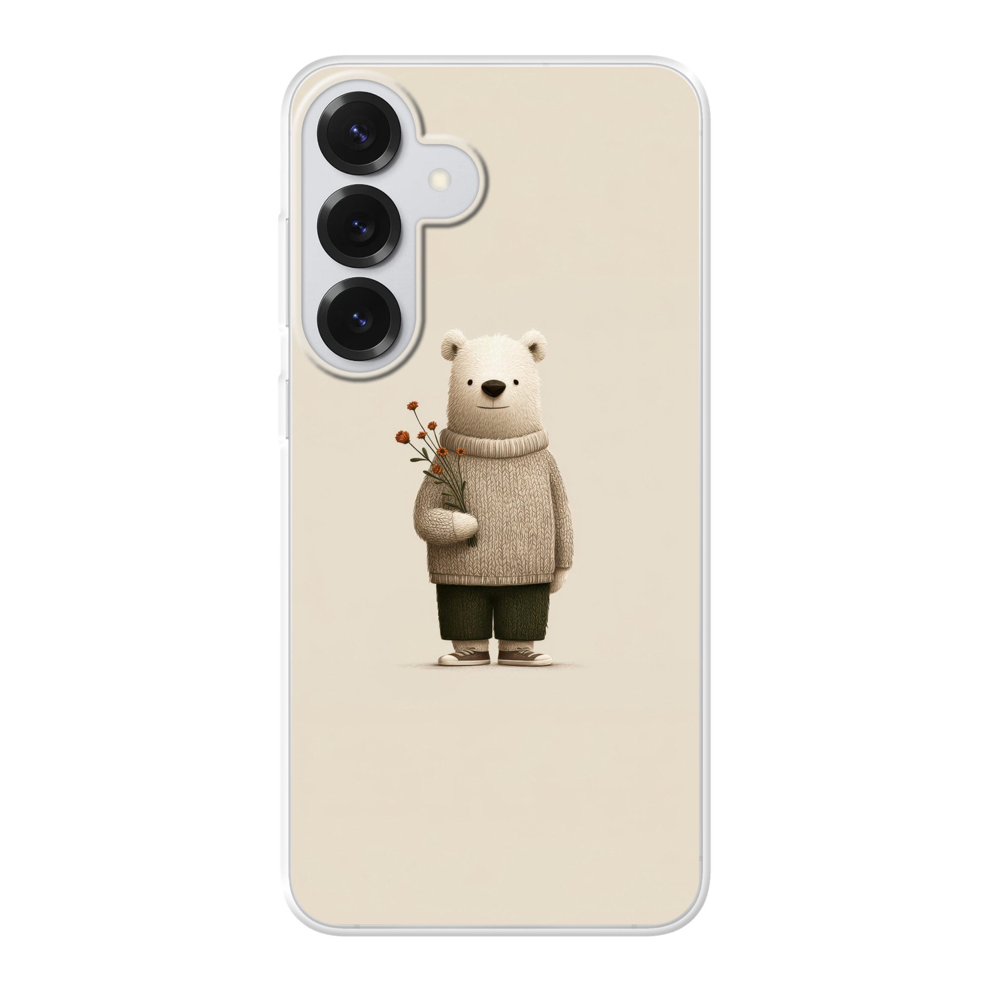 MuchoWow Handyhülle für Samsung Galaxy S26 Plus Teddybär - Orangefarbene Blumen - Freundli, Smartphone-Bumper, Print, Handy Schutzhülle Dünn