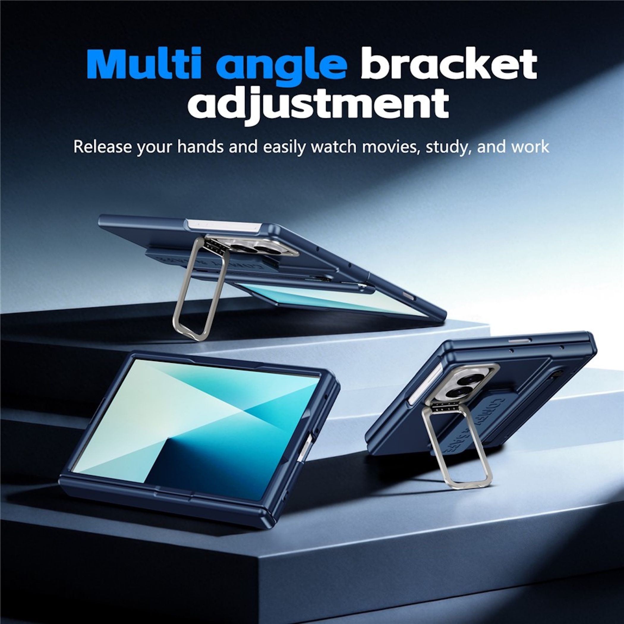 Wigento Handyhülle Klapphülle + 9H Schutzglas + Stift Samsung Galaxy Z Fold8 5G Blau 7,60 Zoll, Scharnier Schutz, Ständer, Stiftschlitz – Bild 4 von 5