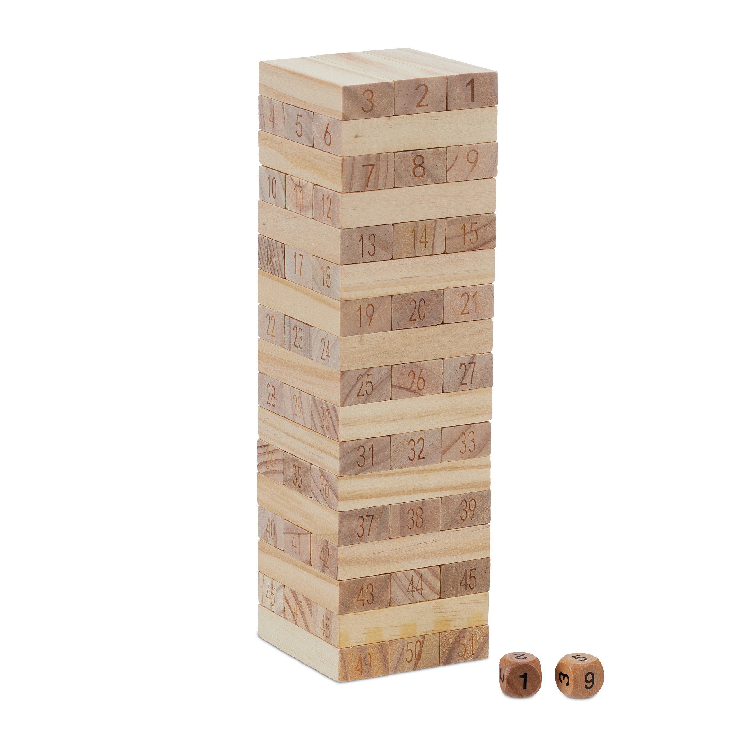 relaxdays Stapelspielzeug Wackelturm Holz mit Zahlen, (Turmspiel-Set, 53-tlg)