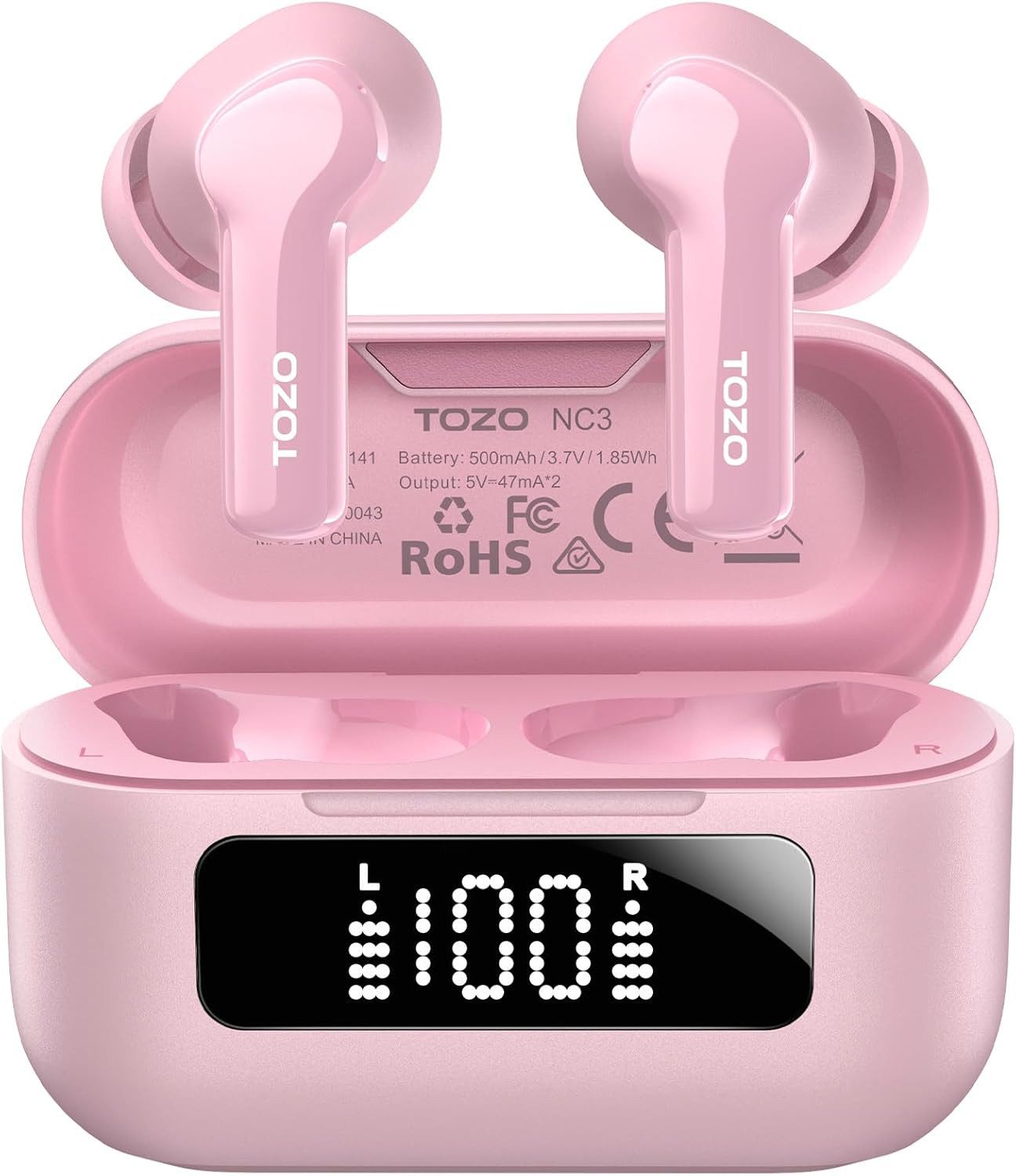 TOZO Hybrid ANC Kopfhörer mit 6 Mikrofonen & IPX8 Wasserschutz In-Ear-Kopfhörer (Bis zu 68 Stunden Akkulaufzeit mit LED-Anzeige und 10 Minuten Schnellladung für sofortige Wiedergabe unterwegs., 68 Std. Akkulaufzeit, App-Steuerung & Digitalanzeige für klaren Sound)