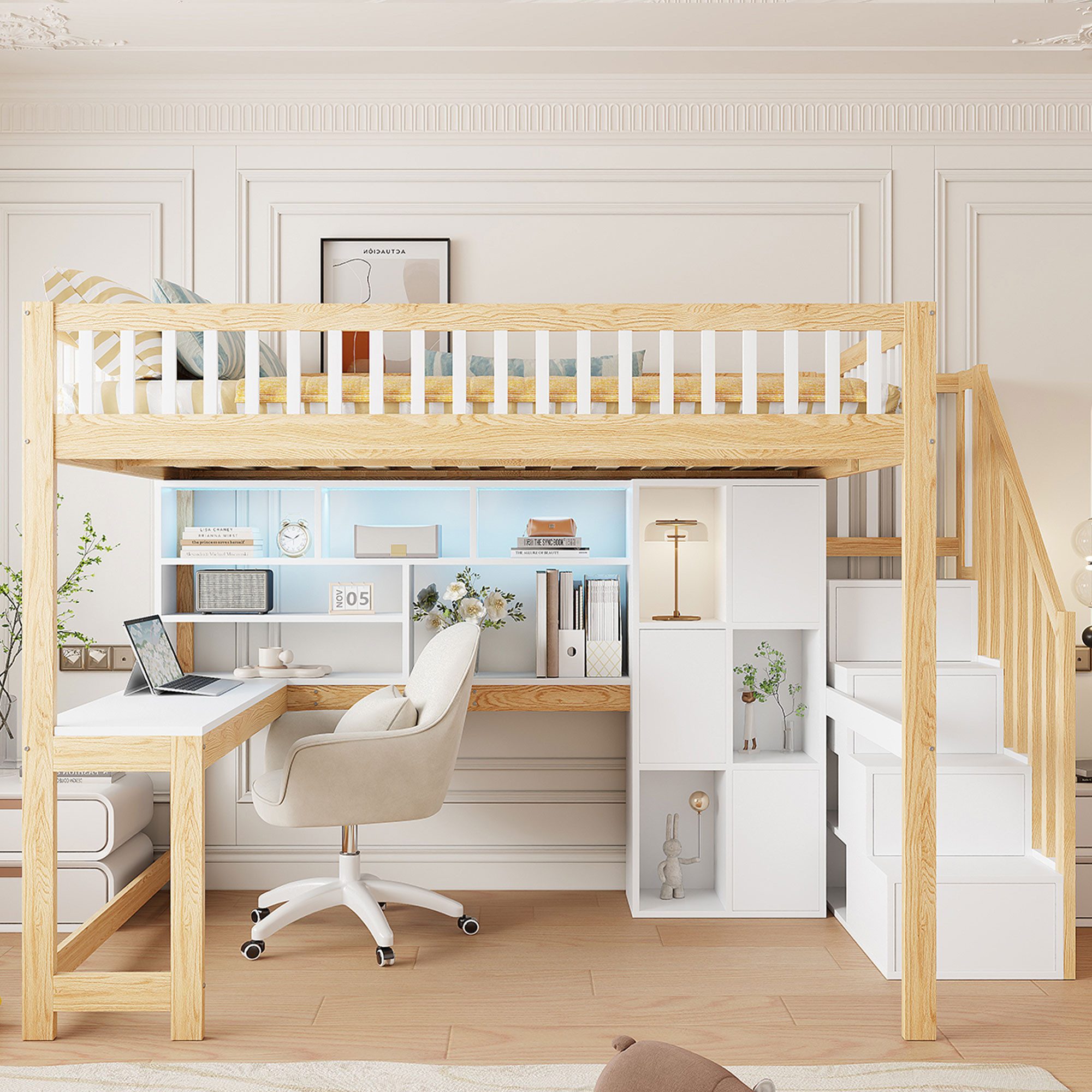 Merax Hochbett 140x200cm mit LED-Beleuchtung (1-St., Jugendbett Einzelbett günstig online kaufen