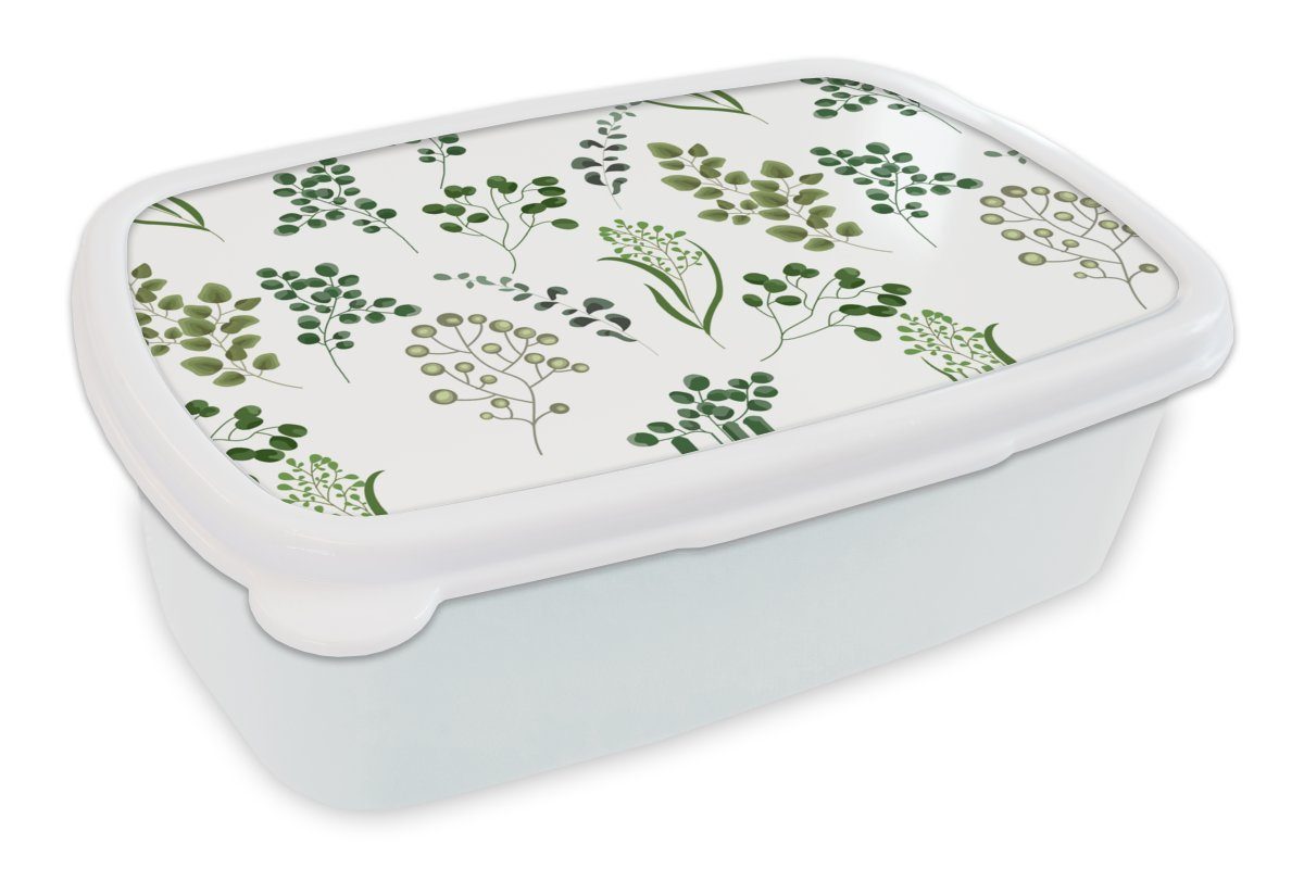 MuchoWow Lunchbox Kräuter - Eukalyptus - Gestaltung, Kunststoff, (2-tlg), Brotbox für Kinder und Erwachsene, Brotdose, für Jungs und Mädchen weiß