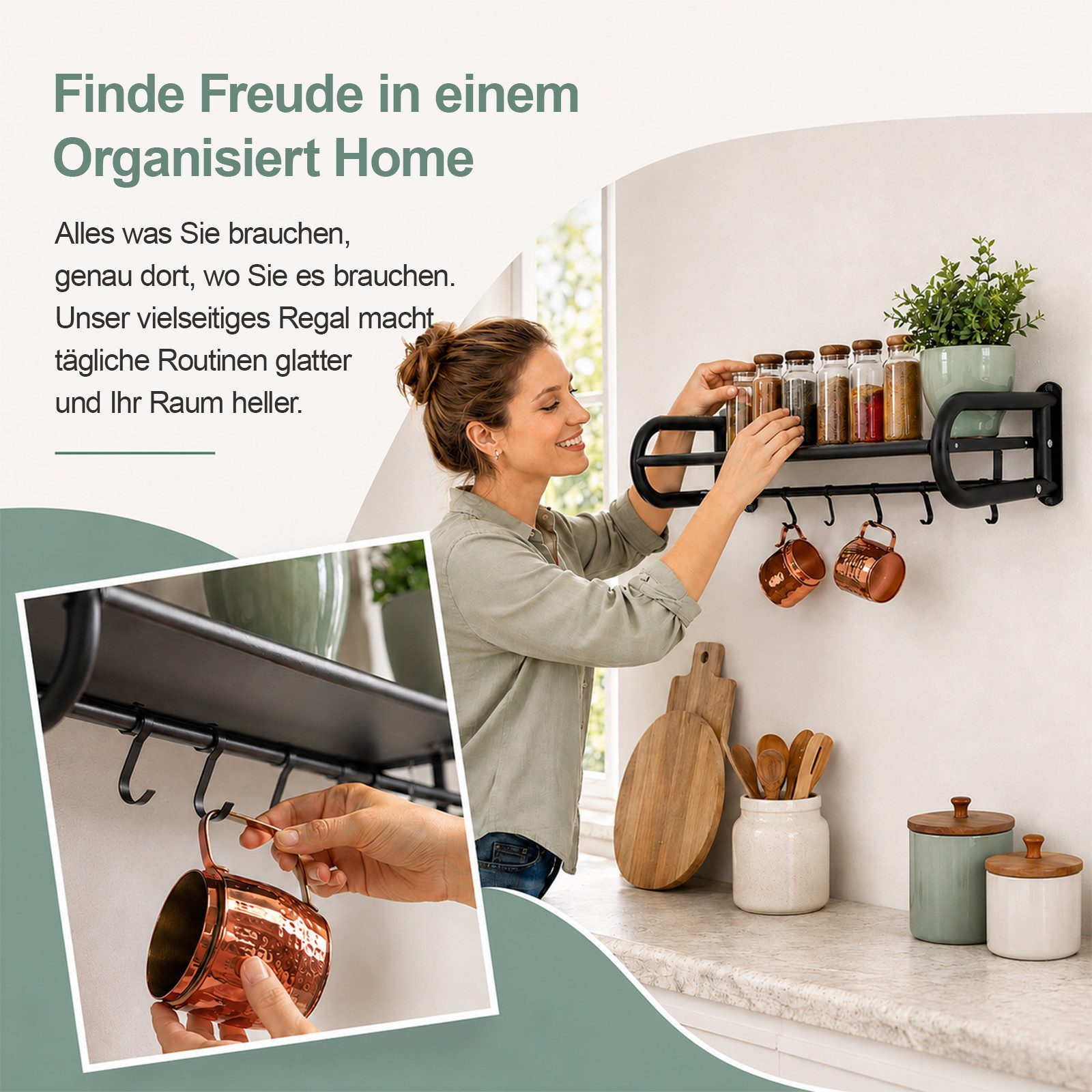 Youyijia Küchenorganizer-Set Mikrowellen Wandhalterung Regal Edelstahl Küchen Organizer – Bild 3 von 5