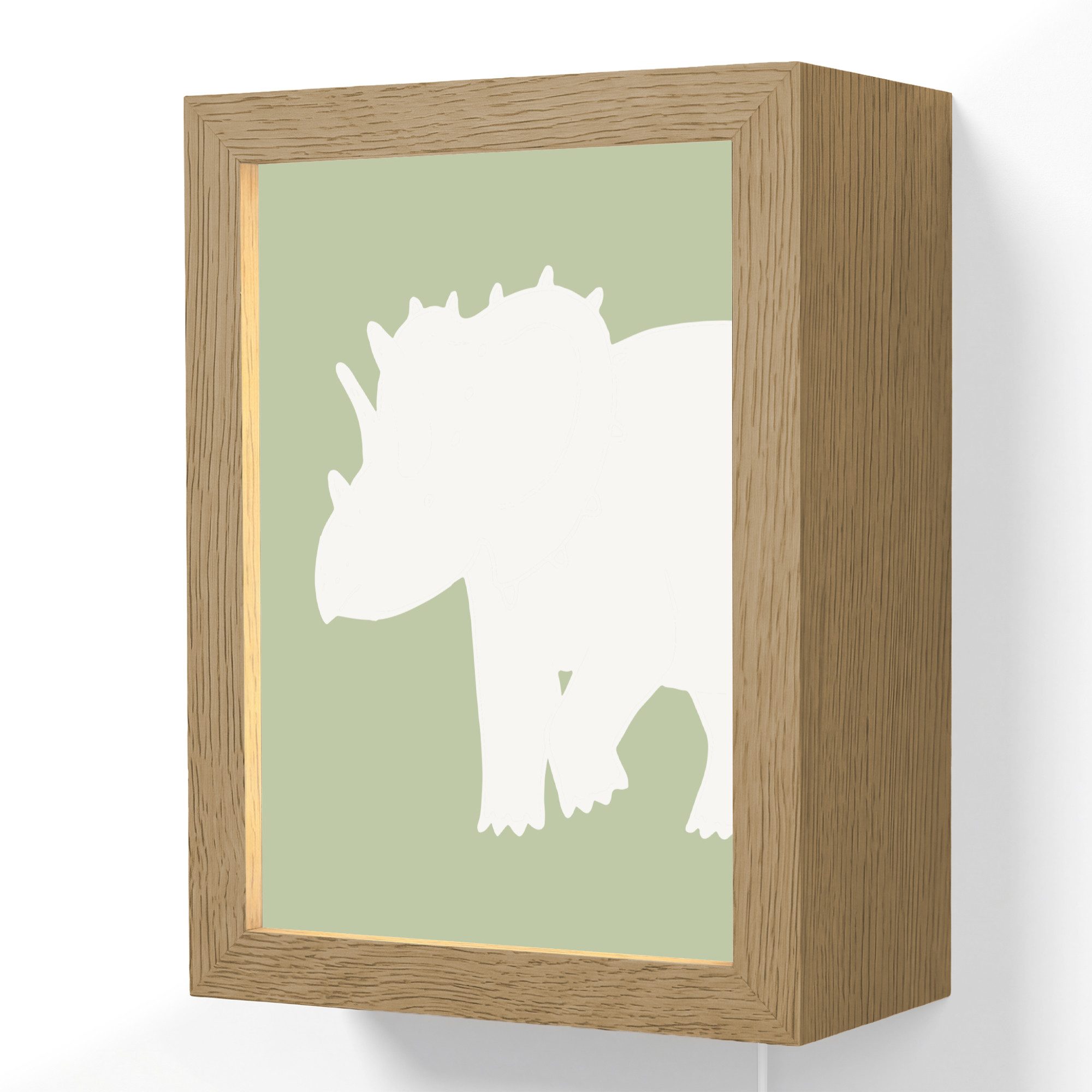 OnlyWow Wandleuchte Lightbox Dino - Triceratops - Dinosaurier - Grün - Jungen, Dimmbar, Farbwechsel, LED, Warmweiß, Kaltweiß, Neutralweiß Einstellbar, Wandlampe Innen, Dimmbar, mit Kabel, LED, Beleuchtung, Kinderzimmer
