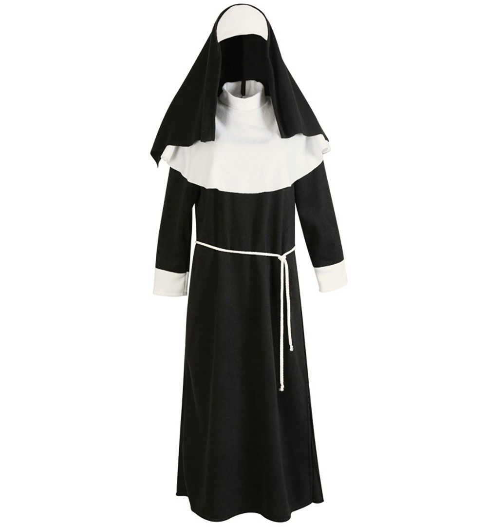 Fries Nonnen-Kostüm Nonne Nonnen Kostüm mit Haube und Kordel Karneval Fasching Party