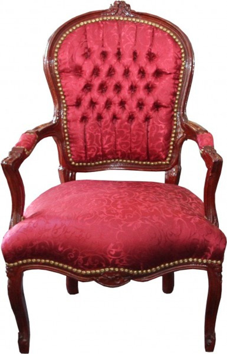 Casa Padrino Besucherstuhl Barock Salon Stuhl Bordeaux Rot Muster / Braun Mod2 - Stühle Möbel