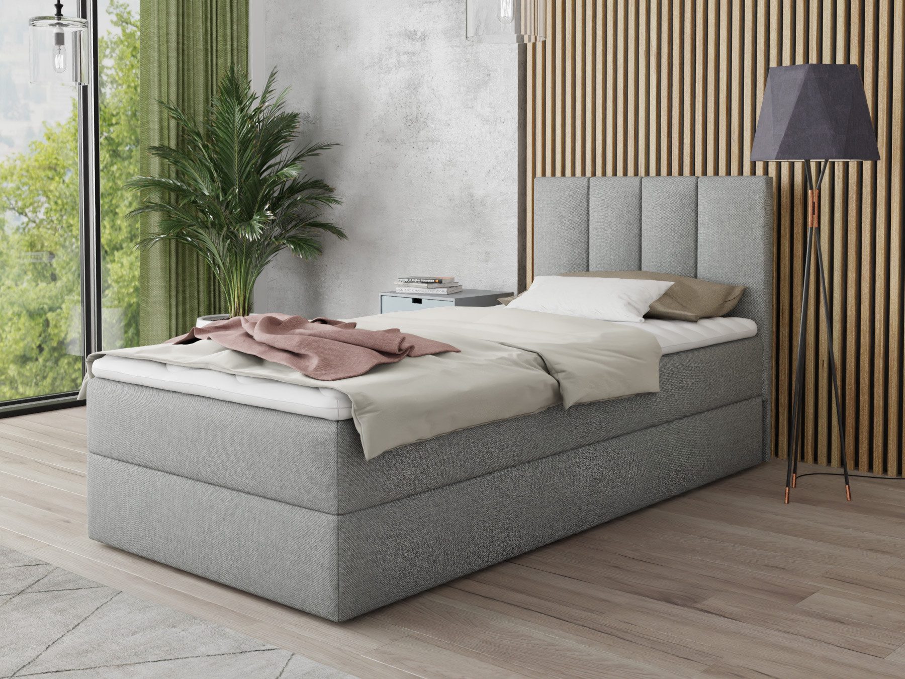 Sofnet Boxbett Star Mini (mit Bettkasten, Bonell-Matratze und Topper), Einzelbett, Polsterbett mit Kopfteil, Boxspringbett, Kinderbett