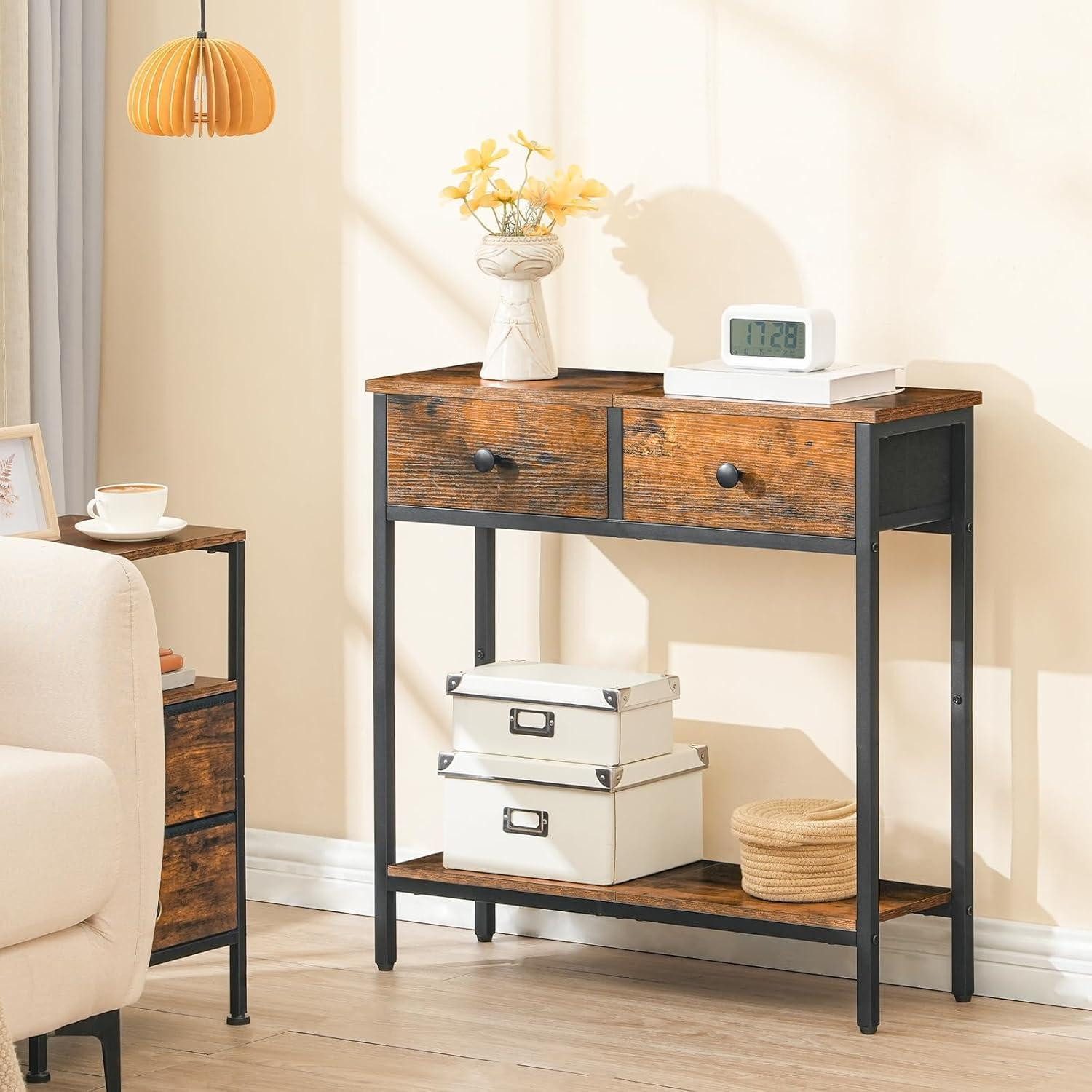 LuxusKollektion Konsolentisch Konsolentisch schmaler Beistelltisch Stoffschubladen 75 cm Flurtisch