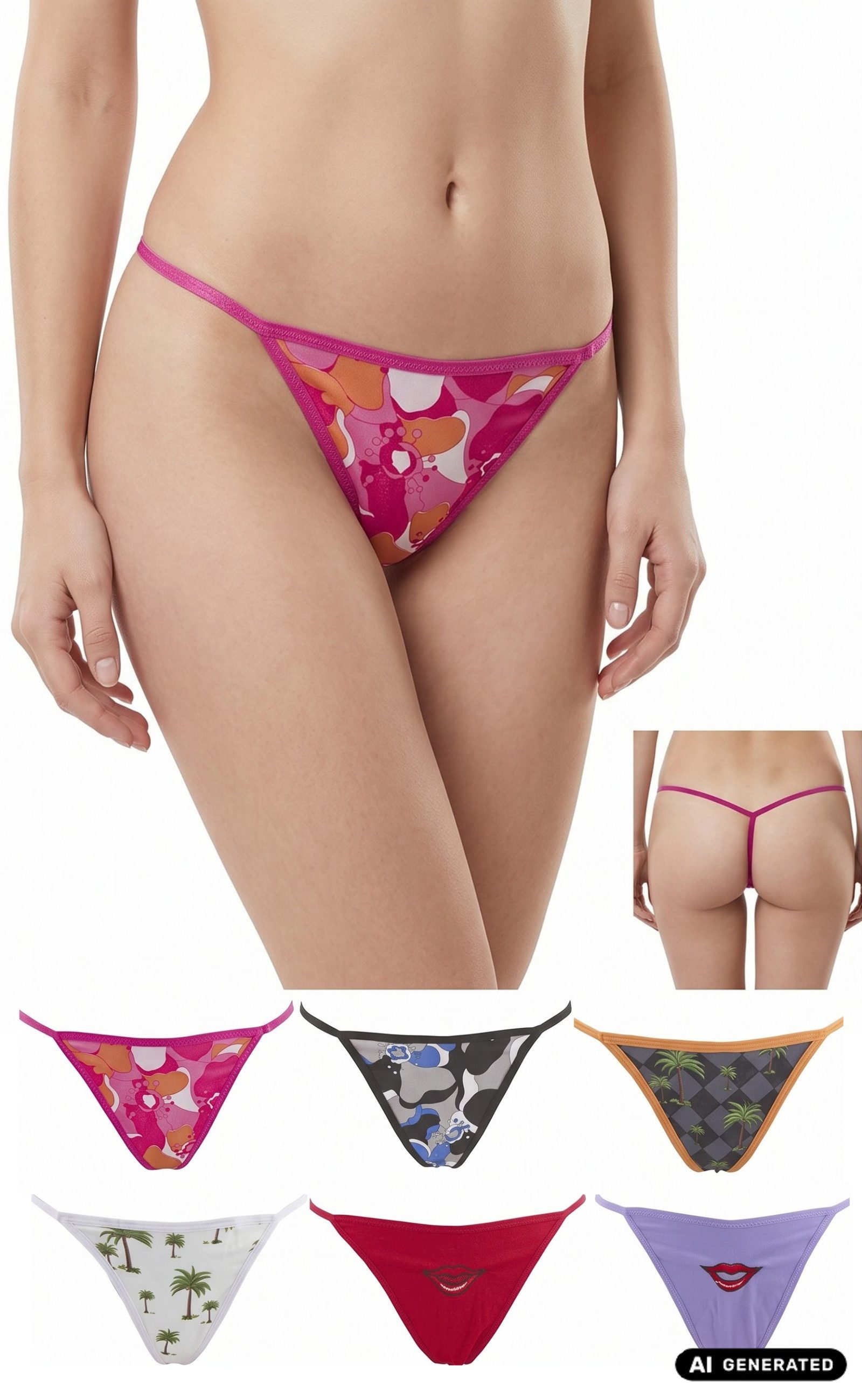AvaMia Tanga String bunt mit verschiedenen Muster im Spar Mix 6er Set Damen