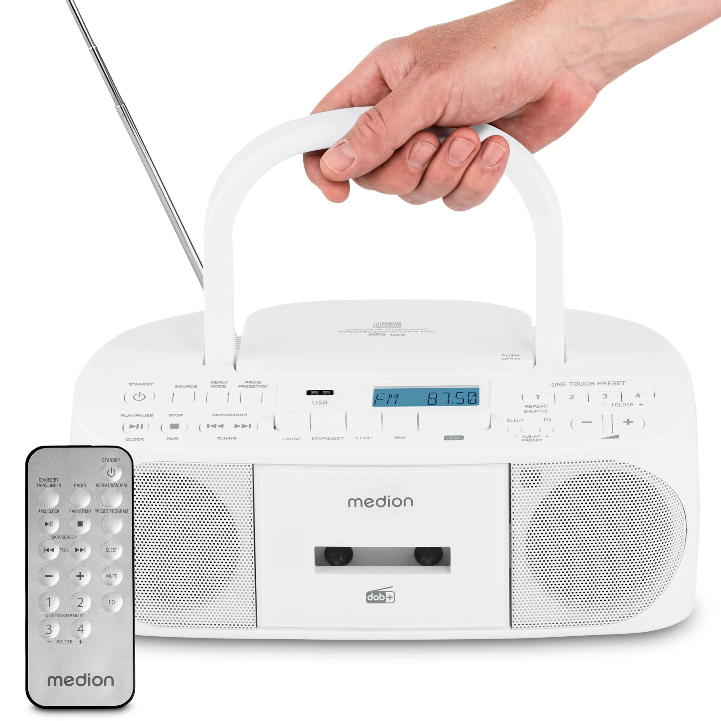 Medion® Boombox MEDION® LIFE® DRX-1 Plus (MD400003) Radio (AM- / FM- Tuner, MW / UKW mit RDS, 3 W, Bluetooth® 5.4, AUX-In, Batteriebetrieb: 6 x 1,5 V, Kopfhöreranschluss)