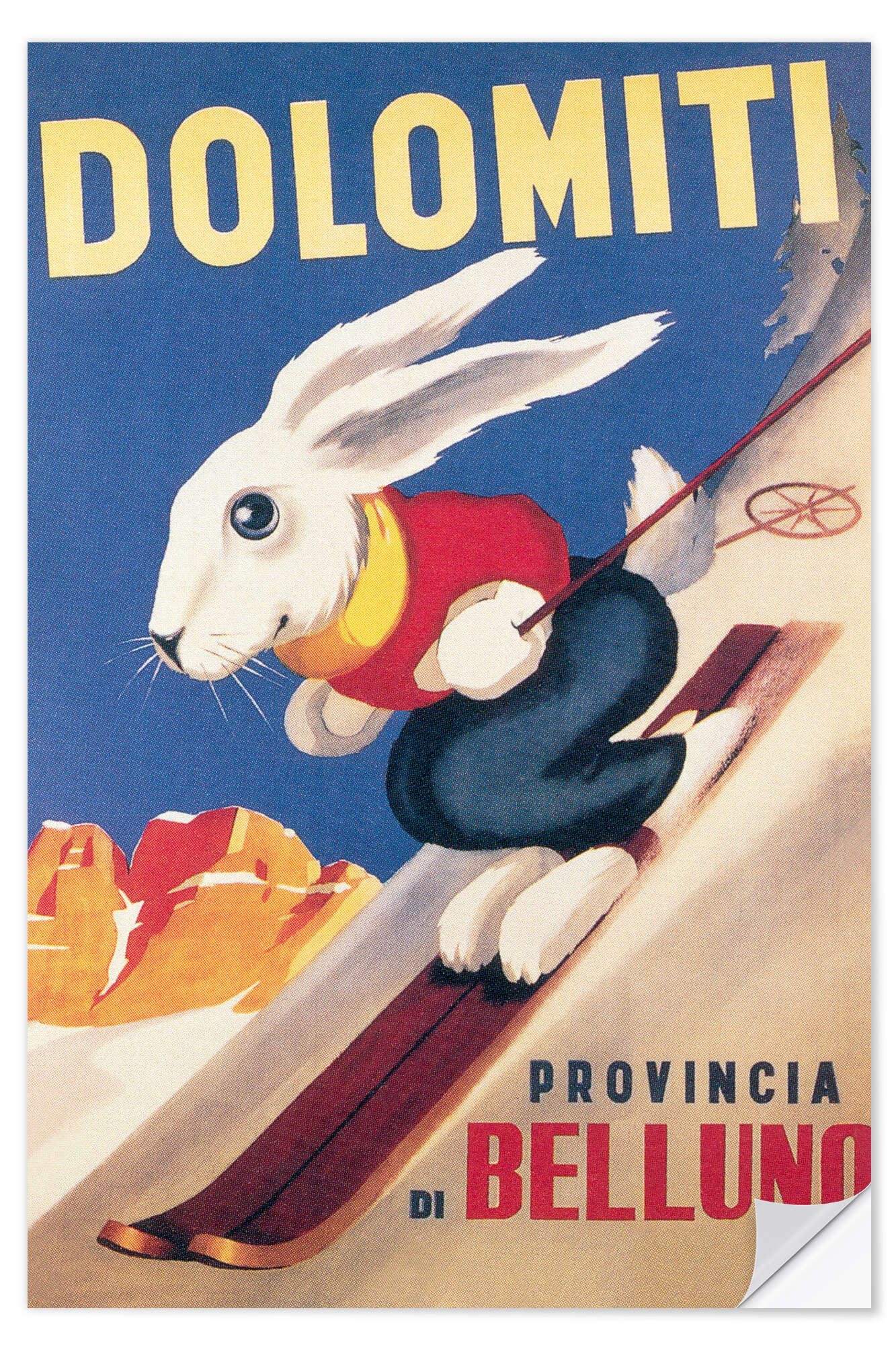 Posterlounge Wandfolie Vintage Ski Collection, Dolomiten Skikaninchen (italienisch), Kinderzimmer Vintage Illustration
