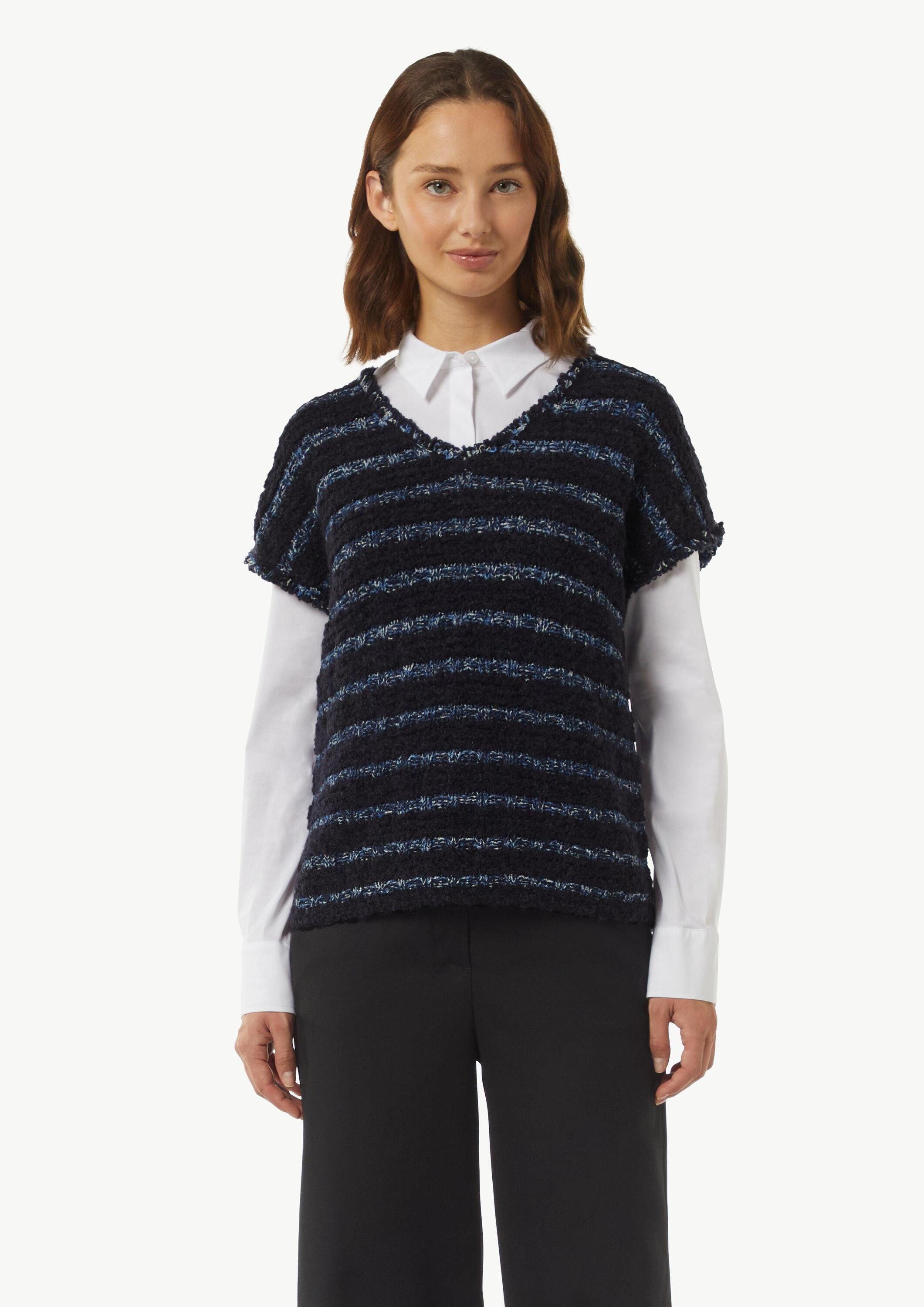 comma Kurzarmpullover Strickpullunder Strickpullunder aus Effektgarn mit Fransen