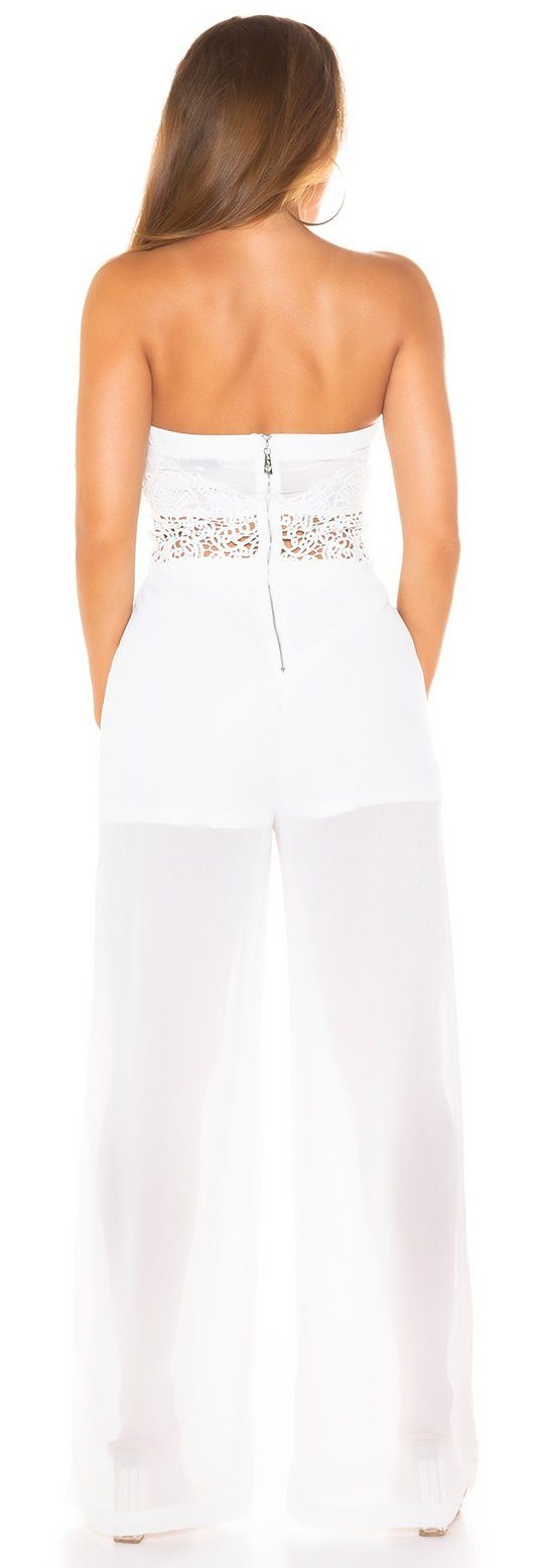 Koucla weiß Schulterfreier Jumpsuit, Damen einfarbig Bandeauoverall ärmellos