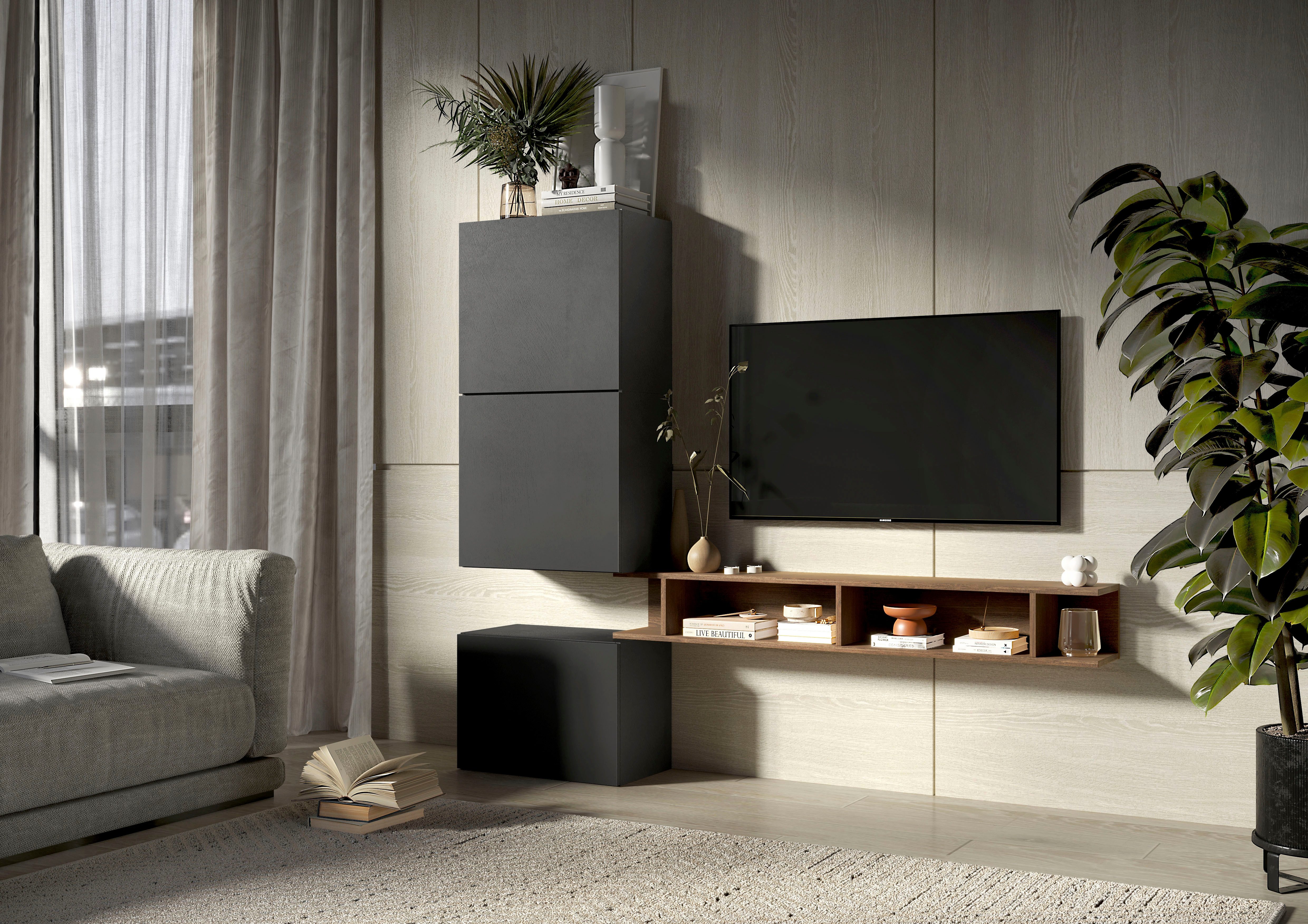 Home affaire Wohnwand Infinity, 4tlg. Breite 180 cm, Höhe variabel, Wohnwand, (Spar-Set, 4-St), (TV-Wandregal, 2x Hängewürfel, Würfel-Element bodenstehend)