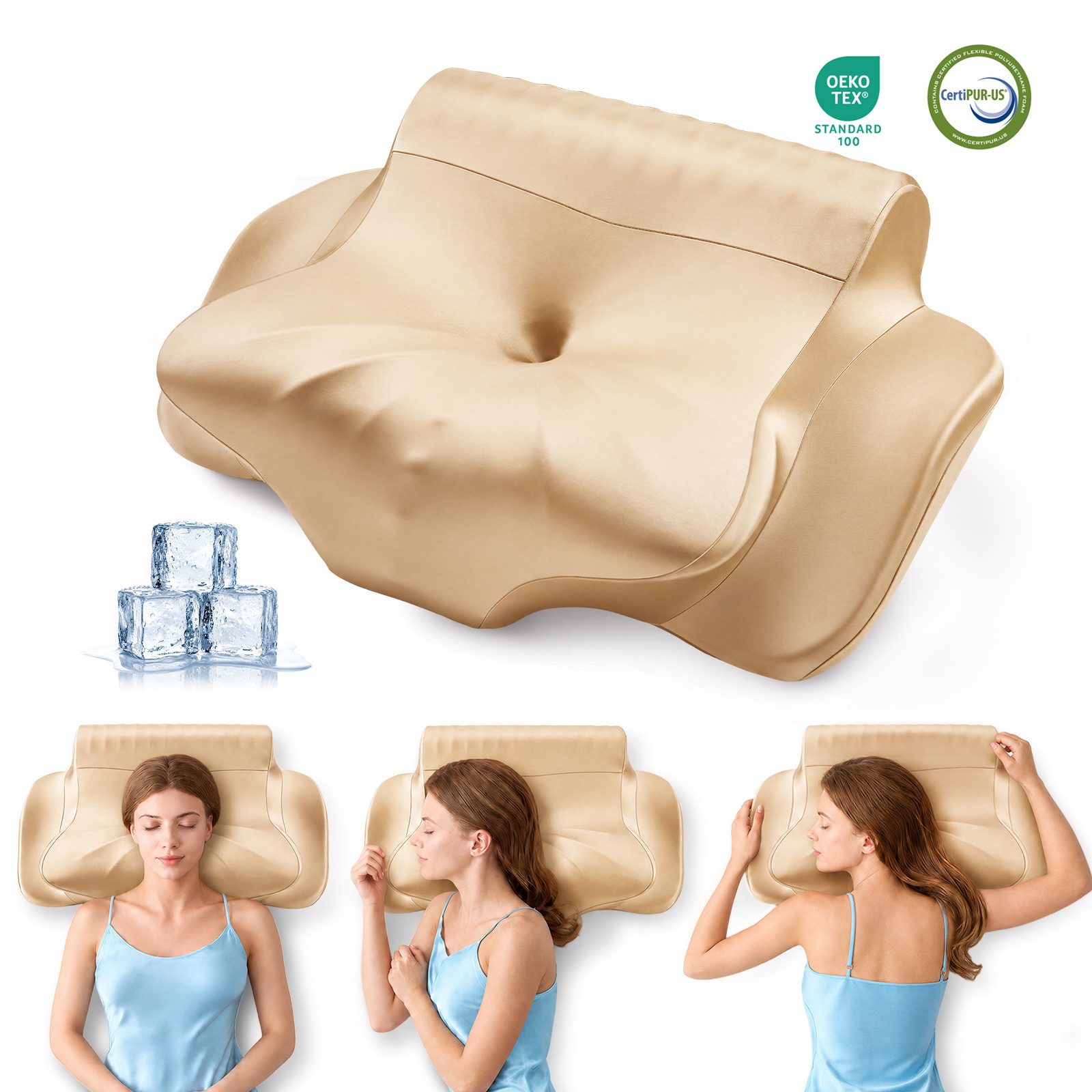 Niceluck Kopfkissen Nackenstützkissen Memory Foam, Butterfly-Kissen, 2 Höhen, 62x35 cm, Kissen für Seiten Rücken & Bauchschläfer