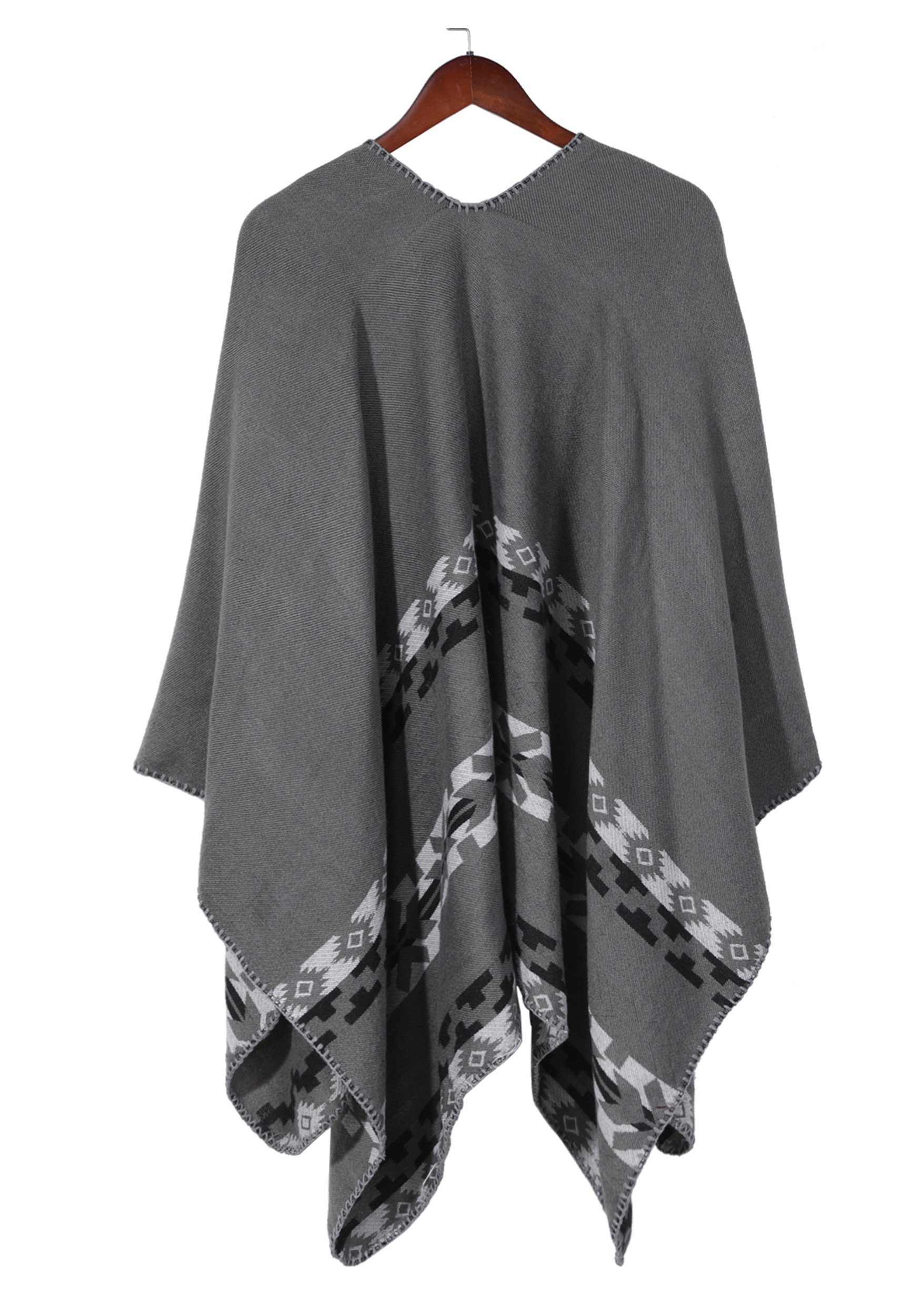 Regenponcho MAGICSHE mit Damen print,elegant Open grau Schal Umkenrbares Retro Front Design Argyle-Muster stilvoll und