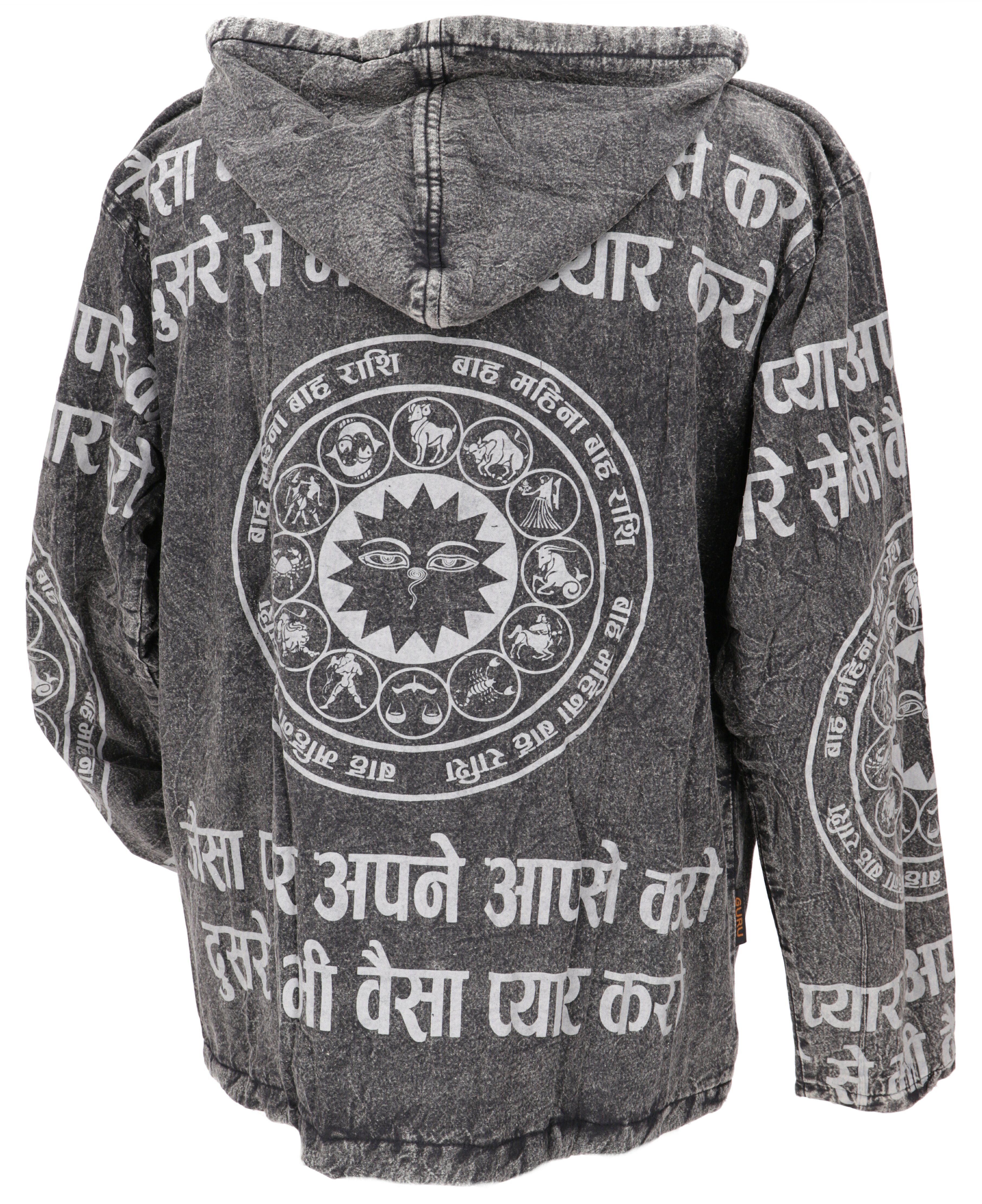 Bekleidung Druck Strickjacke Mantra Hoody Jacke, alternative mit Ethno Goa steingrau Guru-Shop -..