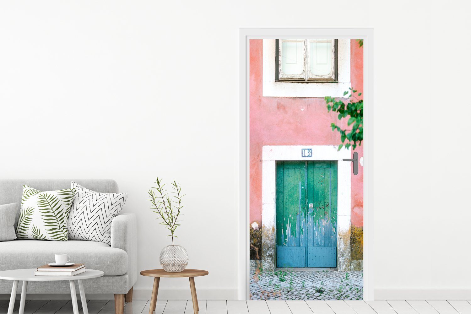 - Grün MuchoWow Tür, 75x205 cm Türaufkleber, Matt, Tür Fototapete Rosa (1 für bedruckt, - St), Türtapete - Farbe,