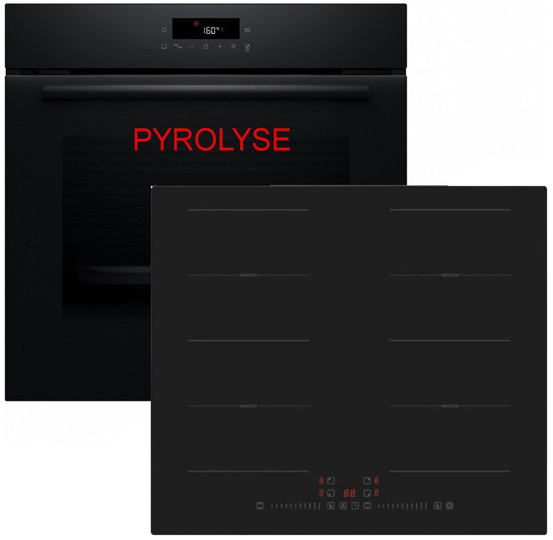 BOSCH Backofen-Set Herdset Induktion Autark Backofen Bosch + PKM Induktion Kochfeld, Pyrolyse-Selbstreinigung