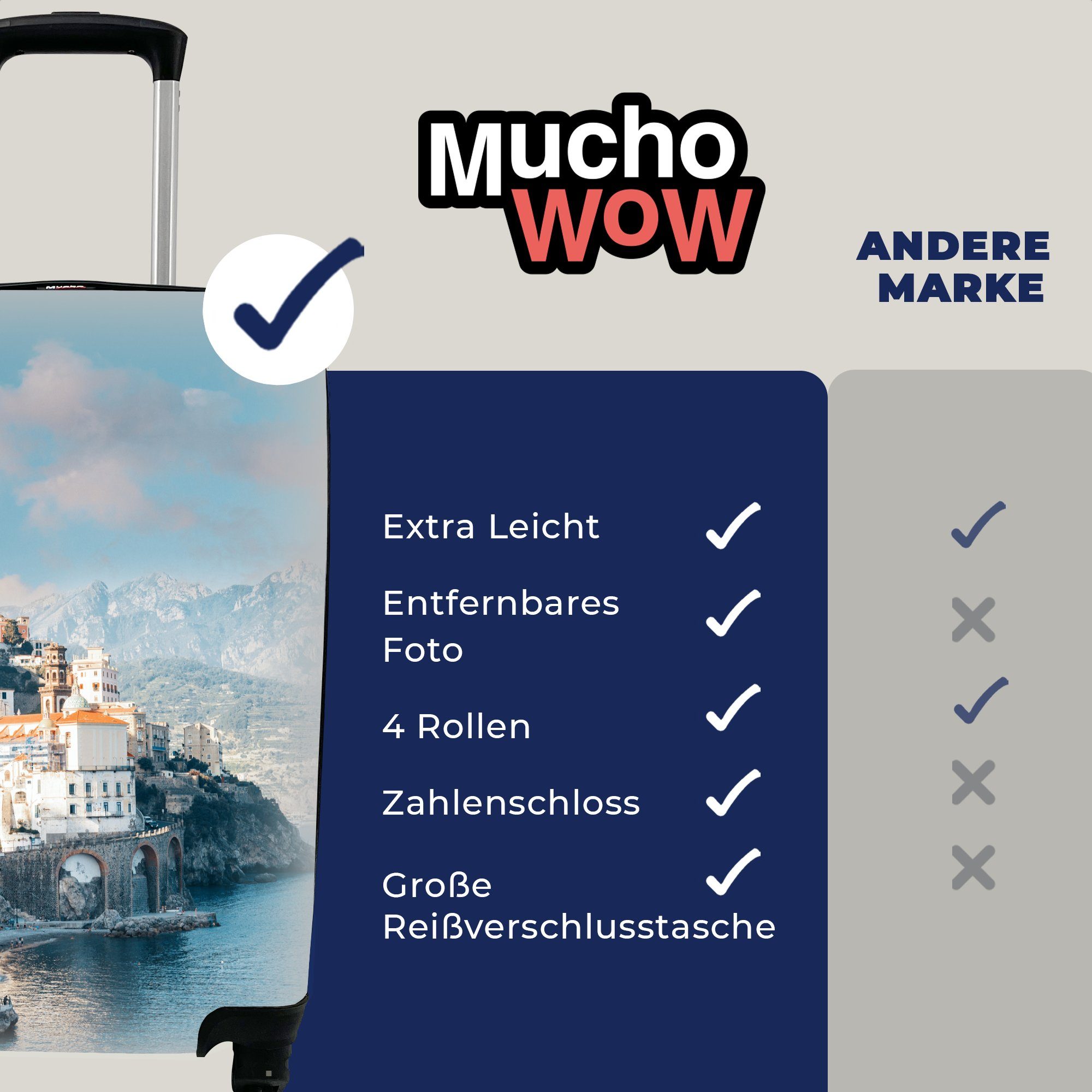 Stadt Handgepäck 4 Handgepäckkoffer Italien MuchoWow mit Weiß, rollen, - Rollen, Reisetasche für - Reisekoffer Trolley, Ferien,