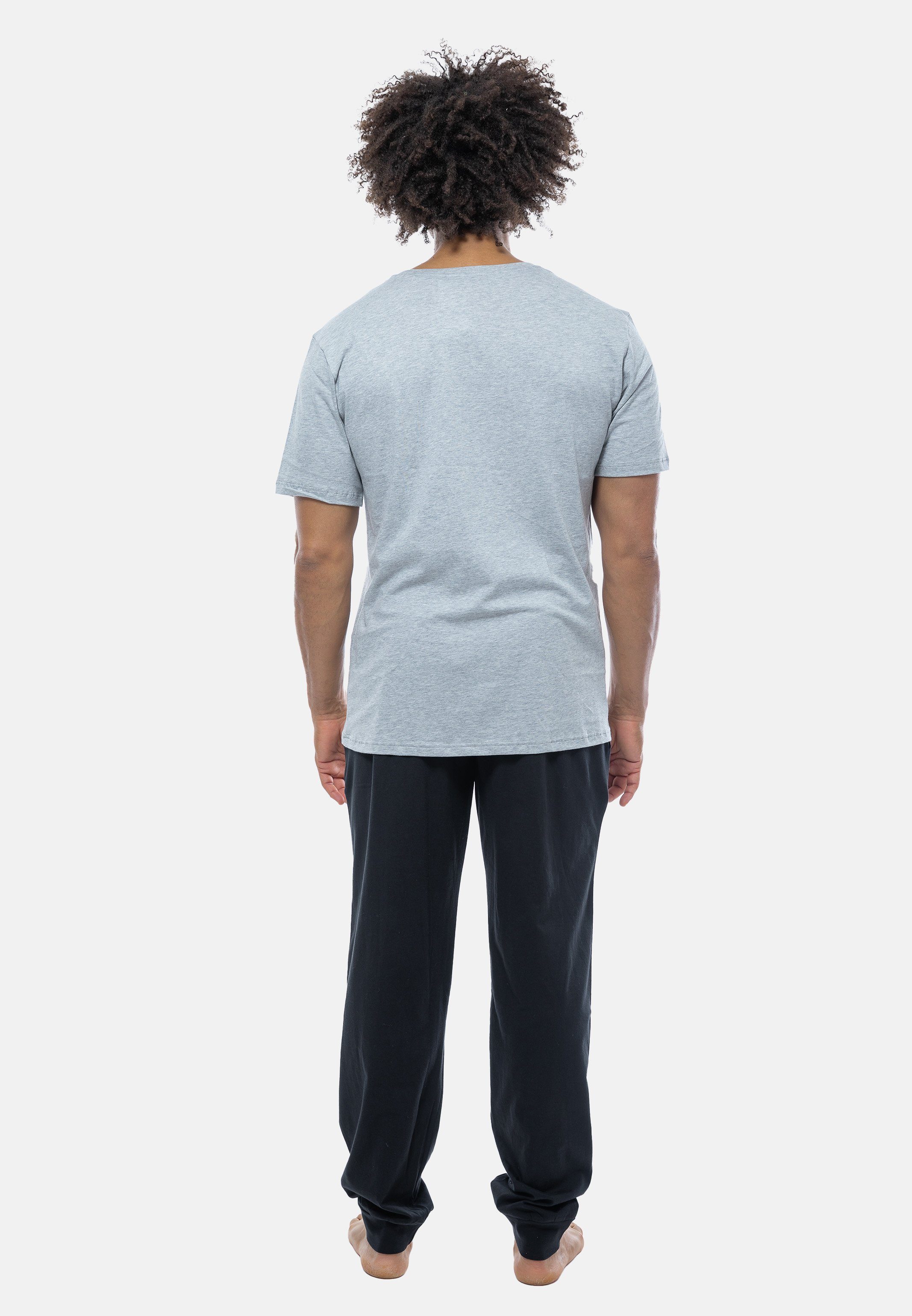 Baumwolle Schlafanzug - - (Set, 2 Schiesser Kurzarm-Shirt Mix tlg) V-Ausschnitt Pyjama mit