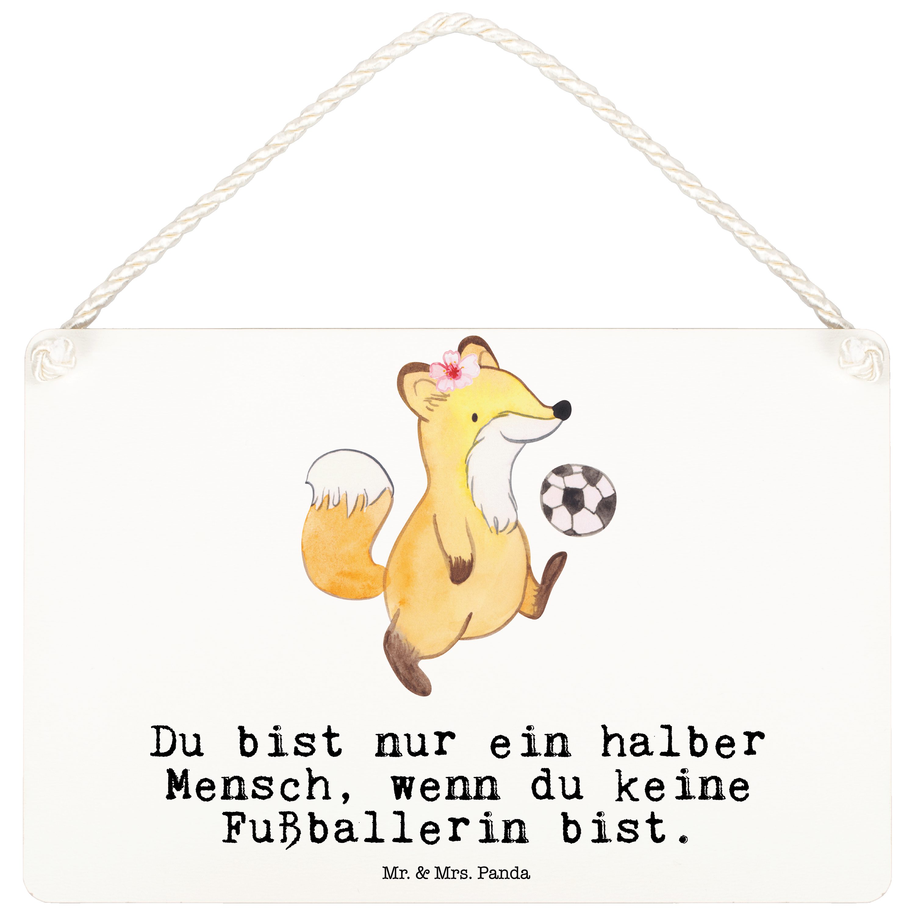 Mr. & Mrs. Panda Hinweisschild Fußballerin Herz, Schild DIN A6, Weiß, wandtafel, Fußballspiel, Türsc, (Packung, 1 St)