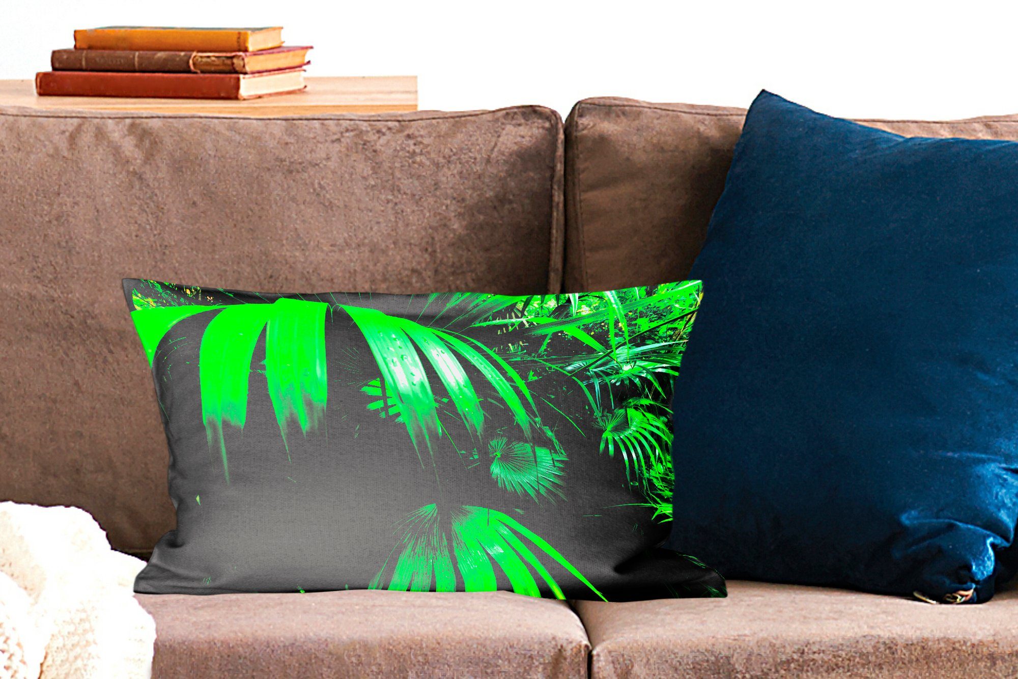 Füllung, mit Wohzimmer Palmenblätter Dekokissen Dekokissen Dekoration, MuchoWow Dschungel, im Zierkissen, Schlafzimmer