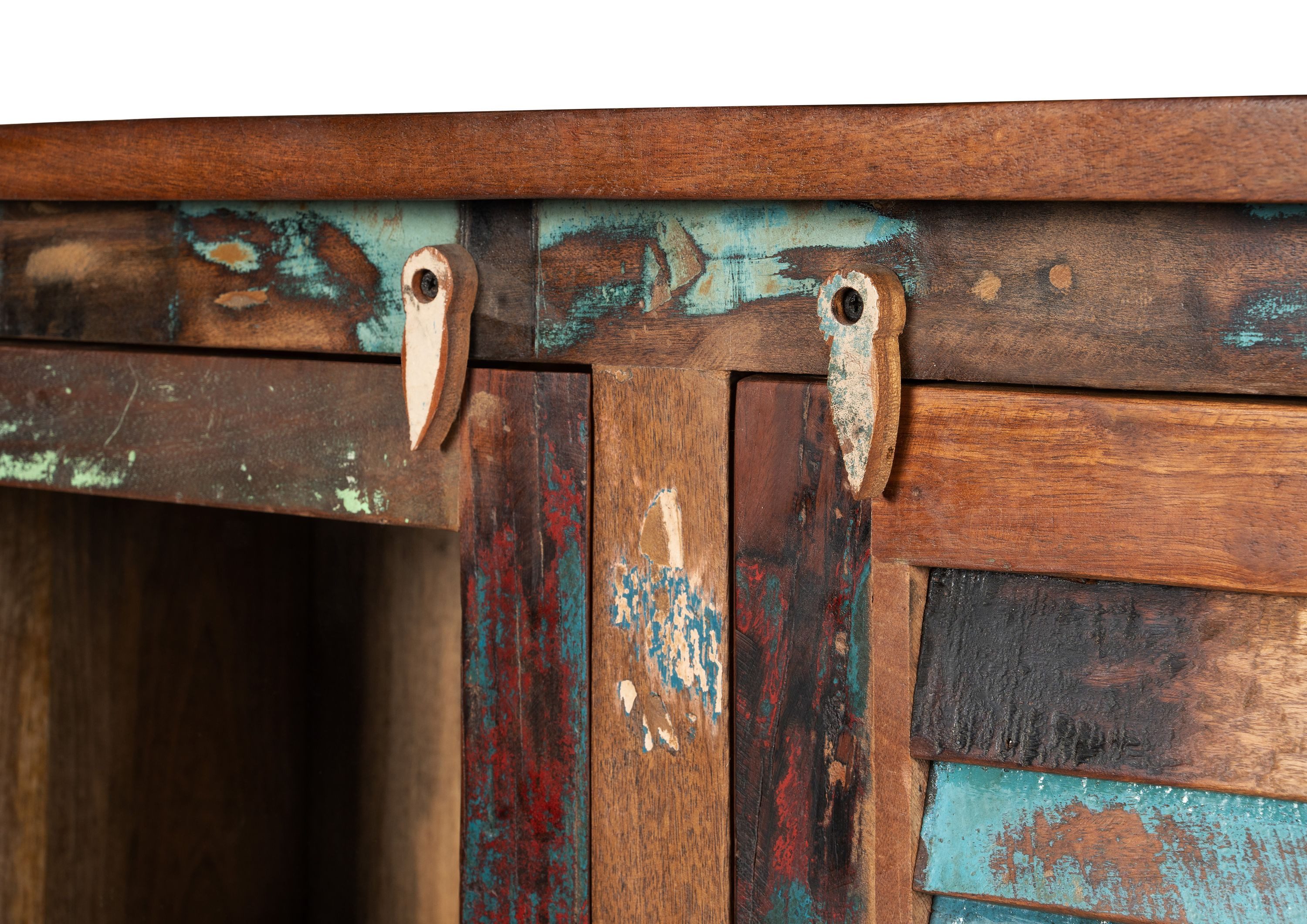 Massivmoebel24 Highboard FABLE (Massivholz), Altholz 155x45x150 mehrfarbig lackiert FABLE #37