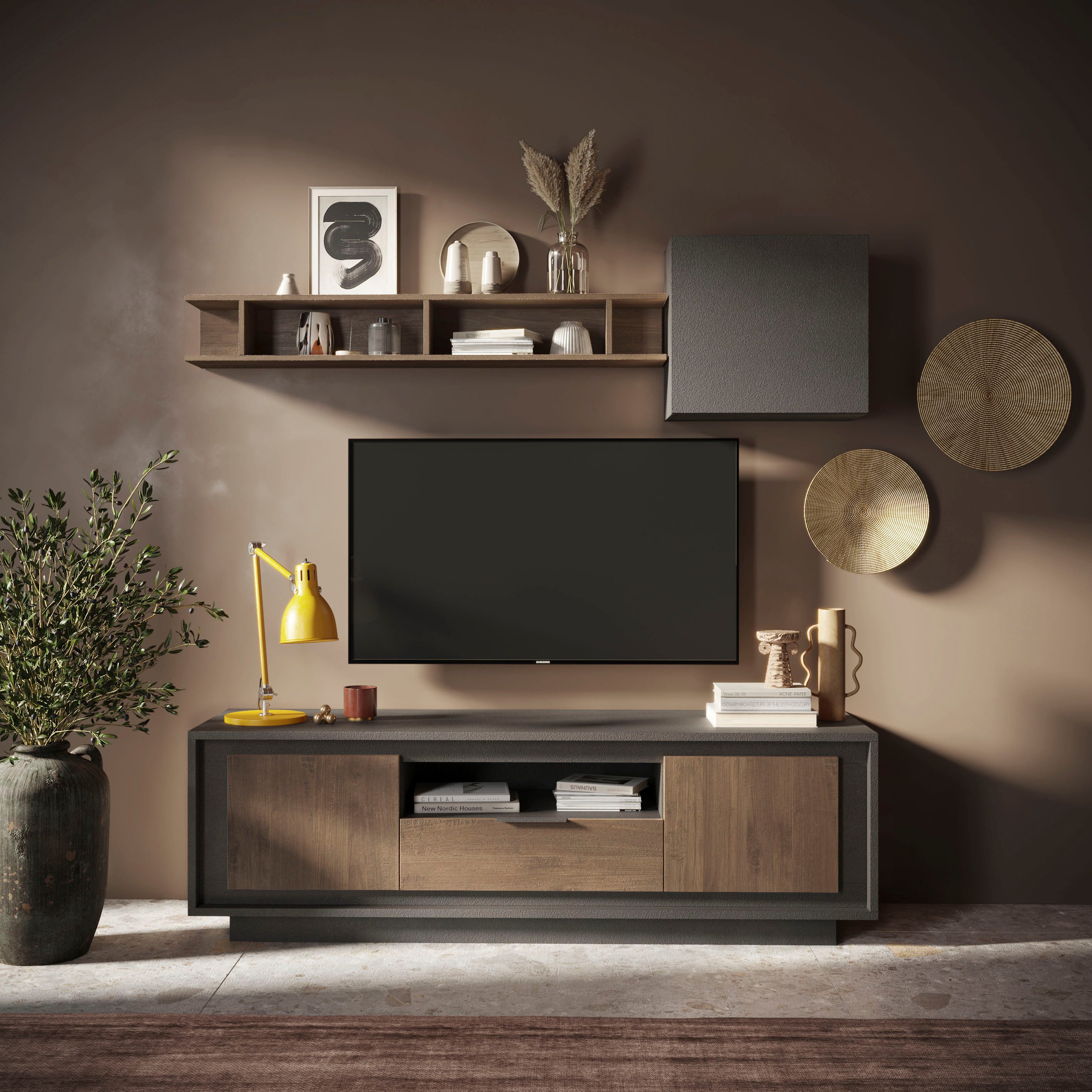 Home affaire Lowboard Sky, B/T 180/50 cm, TV-Schrank/Medienboard, 2 Türen, 1 Schubkasten, Softclosing, Korpus & Front 22 mm stark, Rahmen-Optik, Metallgriff