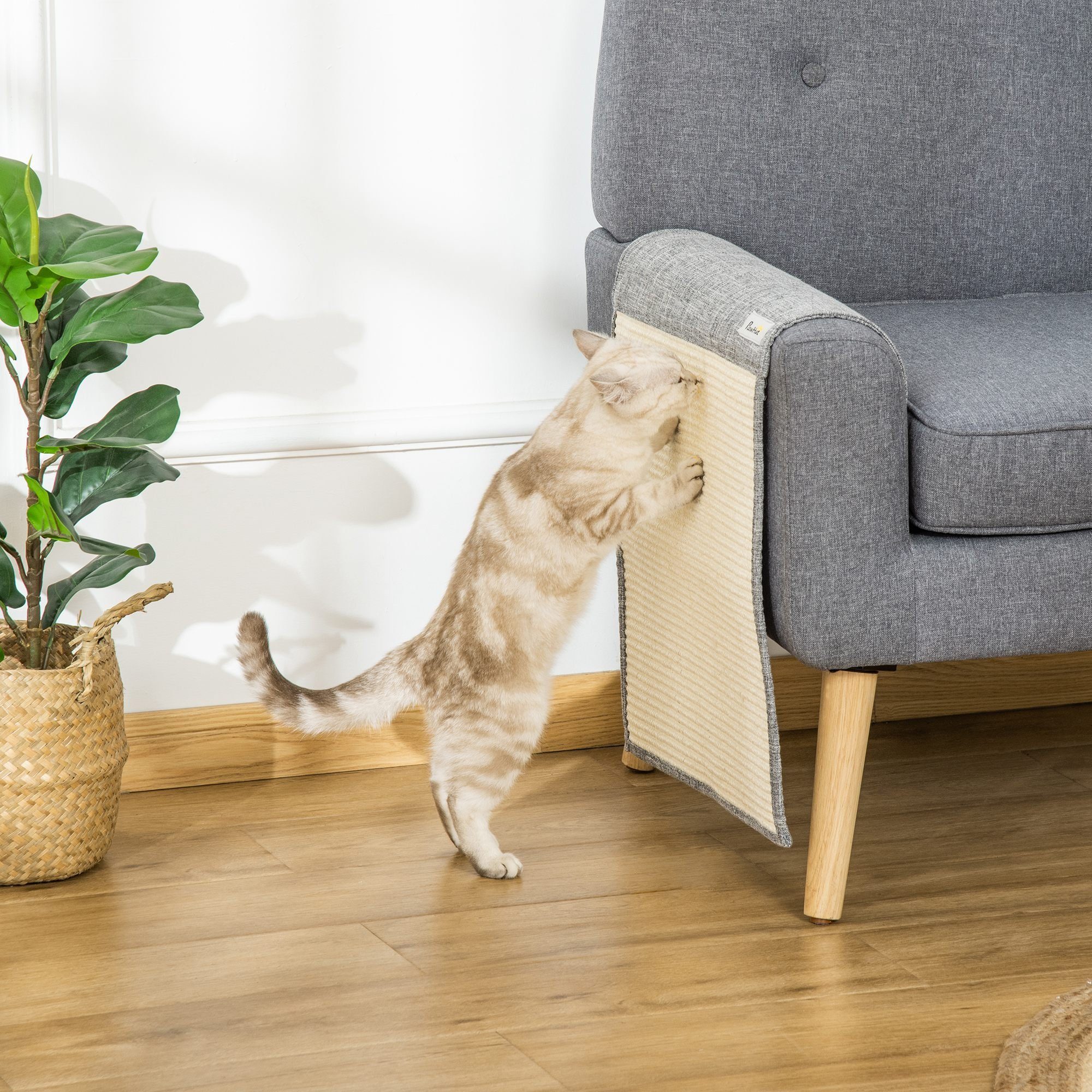 PawHut Kratzbrett 2er Kratzmatte, Sisal Kratzteppich für Katze, Katzenkratzmatte, (Kratzspielzeug, 2-tlg., Kratzstamm), Grau 130 x 45 x 0.3 cm