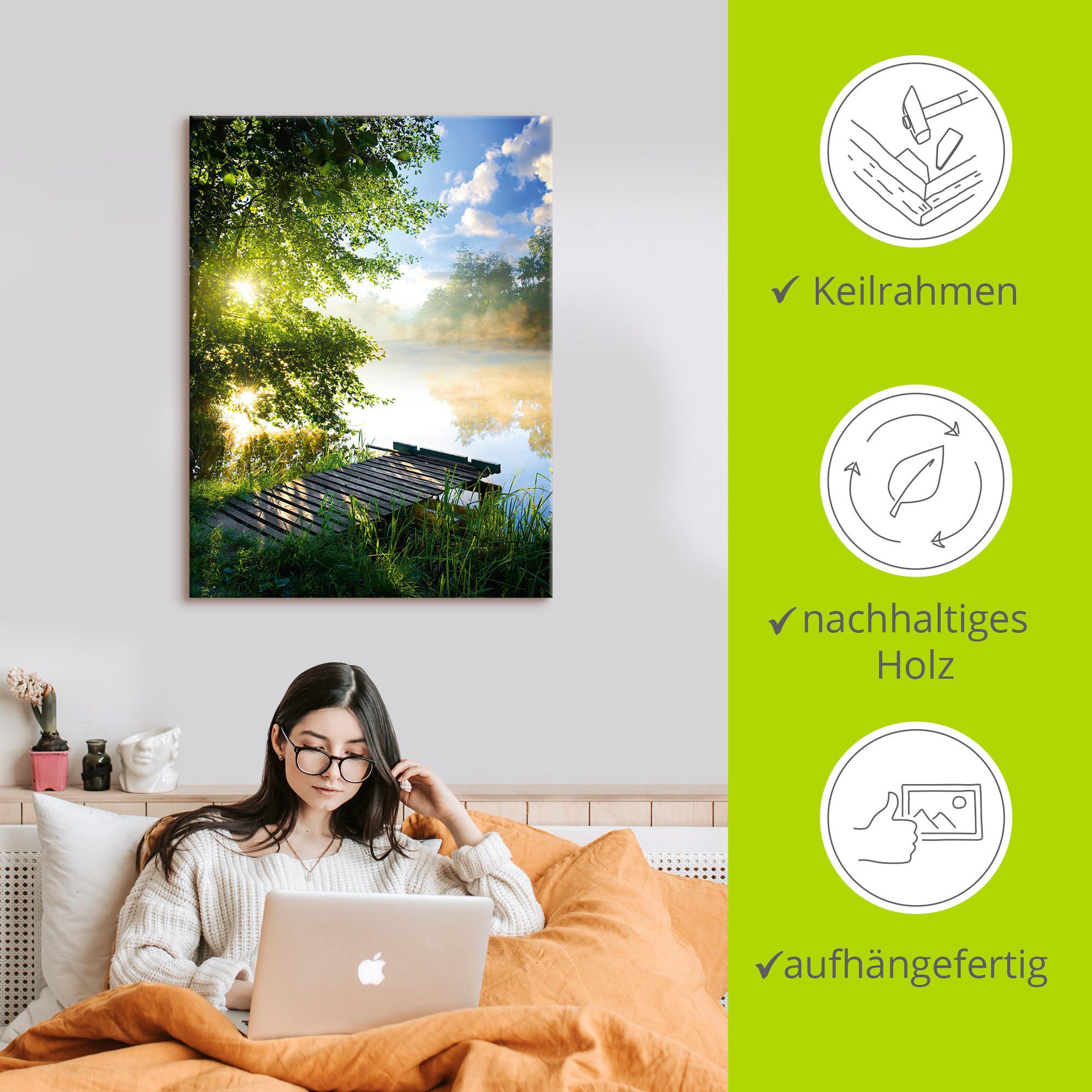Artland Wandbild Angelsteg am Morgen, Gewässer (1 St), als Alubild, Leinwandbild, Poster in verschied. Größen – Bild 5 von 5