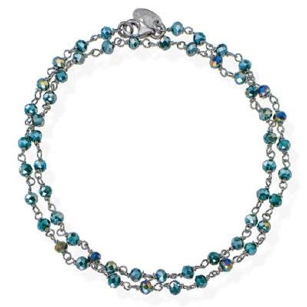Amen Armband Double silver bracelet with blue-green crystals Romance BRNVE34