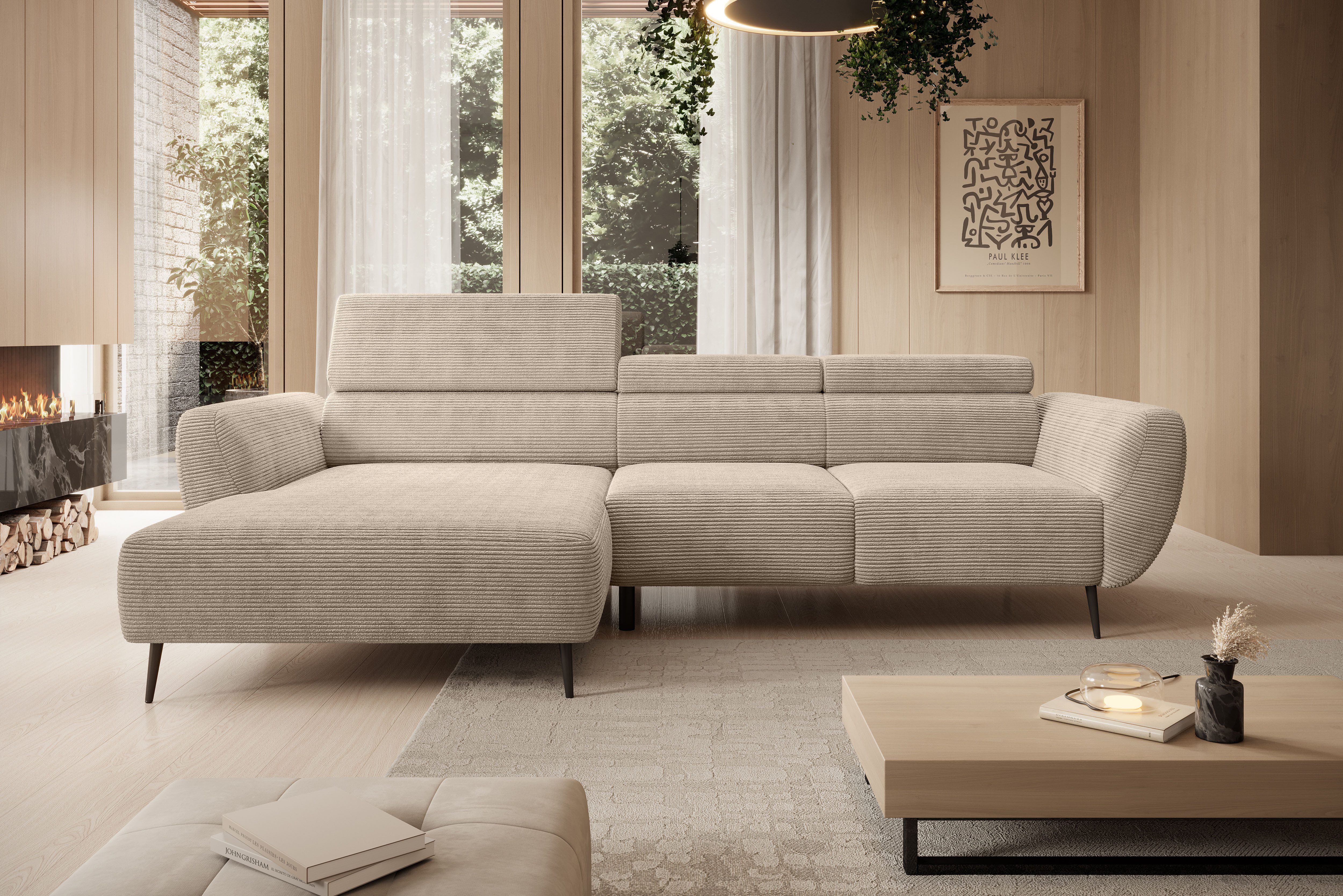 WERK2 Ecksofa Alisson Sitztiefe elektrisch verstellbar, verstellbare Kopfstützen, Schwebendes L-Form Sofa in Cord, 15 cm bodenfrei …
