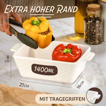 Praknu Auflaufform Klein Ofenfest Ofenform 28 cm 1,4 L - Hoher Rand Mit Antihaftbeschicht, Keramik, (1-St), Für 2 Personen Lasagne, Tiramisu & Auflauf - Hoher Rand - Eckig