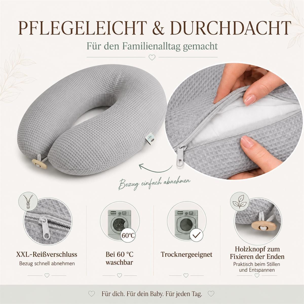 SEI Design Stillkissen Seitenschläferkissen XXL Schwangerschaftskissen Waffelstoff 190cm Grau, Schwangerschaftskissen mit Bezug, 1-tlg., Schwangerschaftskissen  – Bild 4 von 5