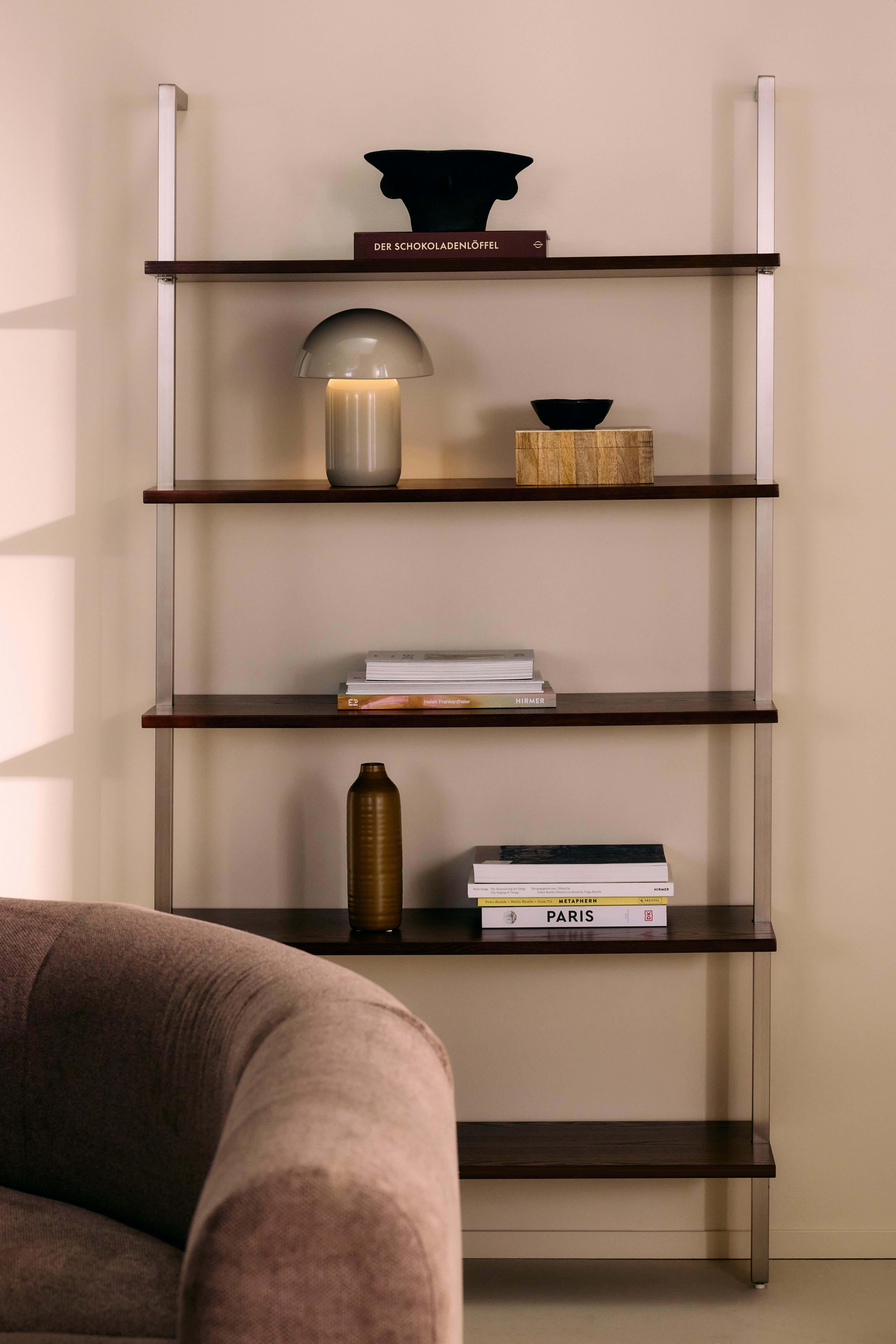 LeGer Home by Lena Gercke Ablageregal Aninnar, fünf Einlegeböden aus Eschenholzfurnier, Gestell aus Edelstahl